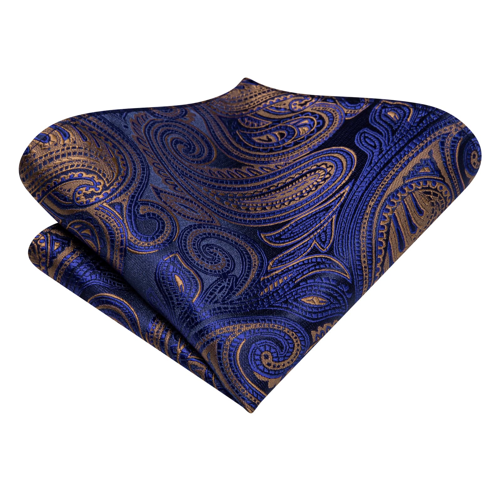 Navy Blue Necktie Brown Paisley Tie Pocket Square Cufflinks Set