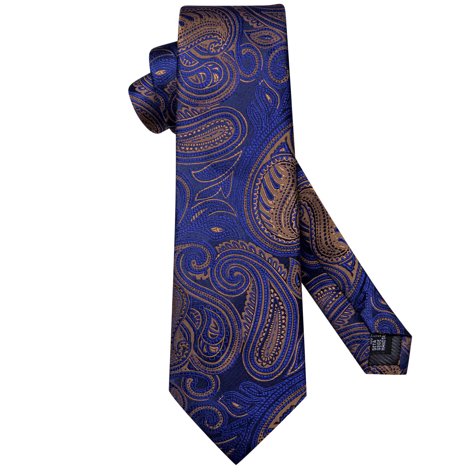 Navy Blue Necktie Brown Paisley Tie Pocket Square Cufflinks Set