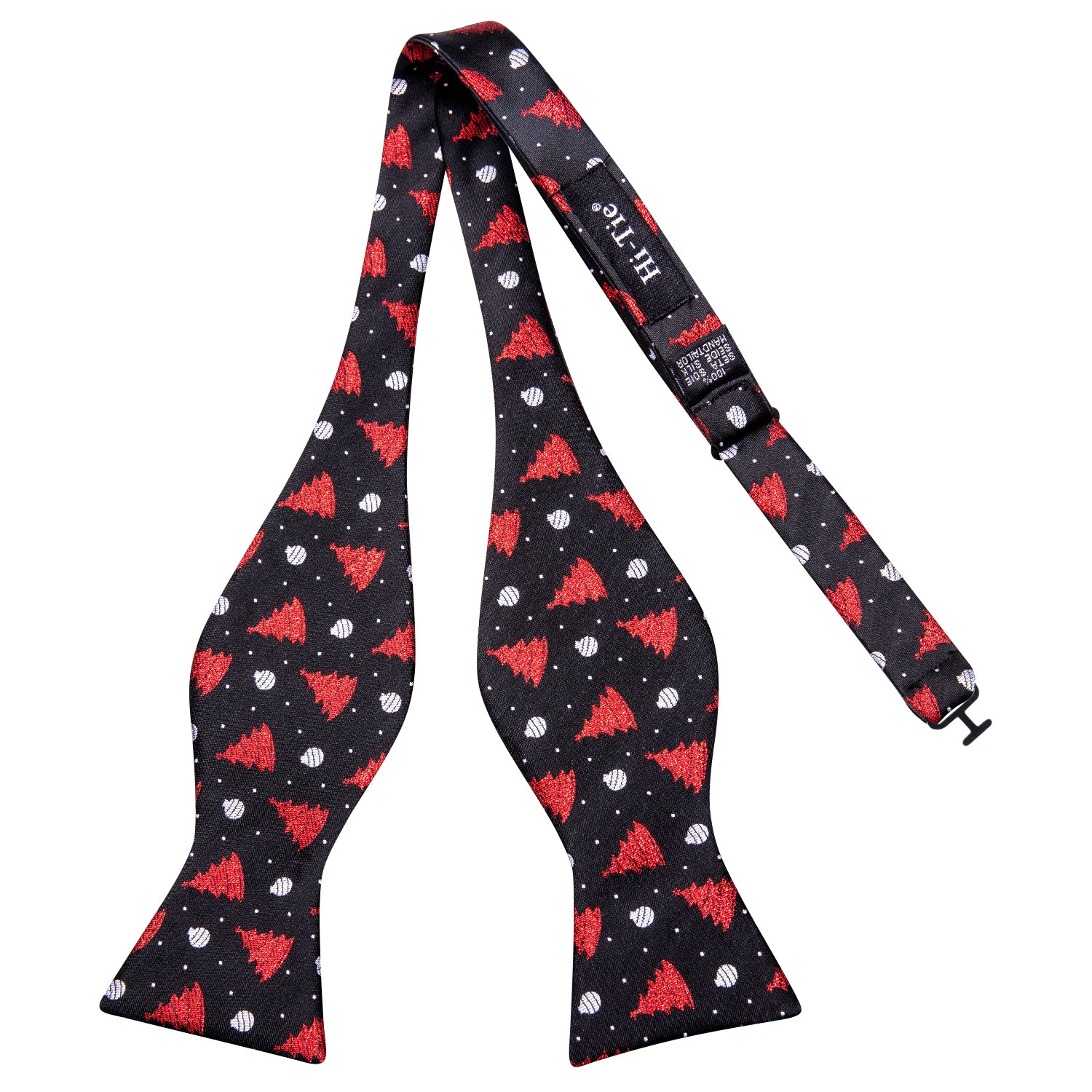 Black Red Christmas Tree Self-tied Bow Tie Hanky Cufflinks Set