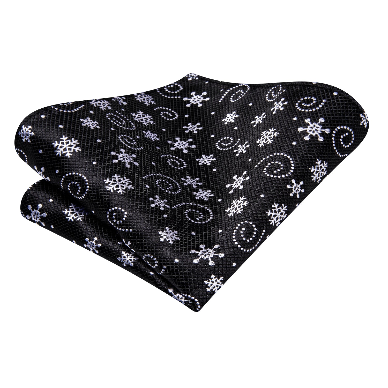 Black White Christmas Snowflake Self-tied Bow Tie Hanky Cufflinks Set