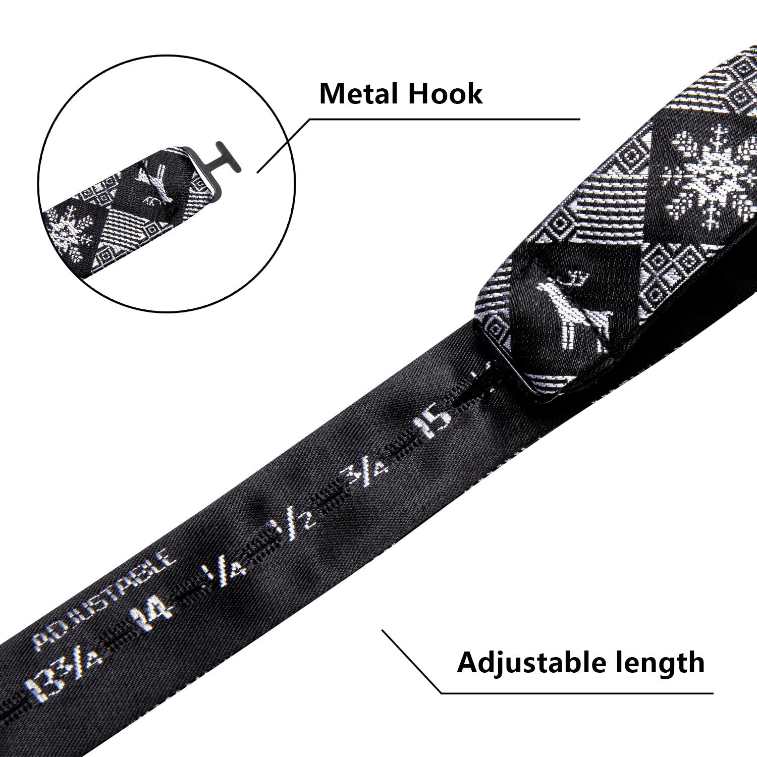 Black White Christmas Snowflakes Self-tied Bow Tie Hanky Cufflinks Set