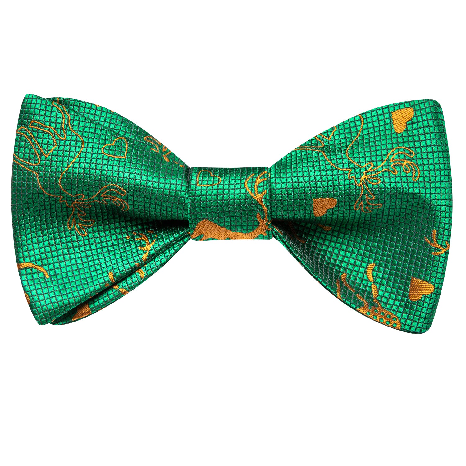 Green Gold Christmas Deer Self-tied Bow Tie Hanky Cufflinks Set