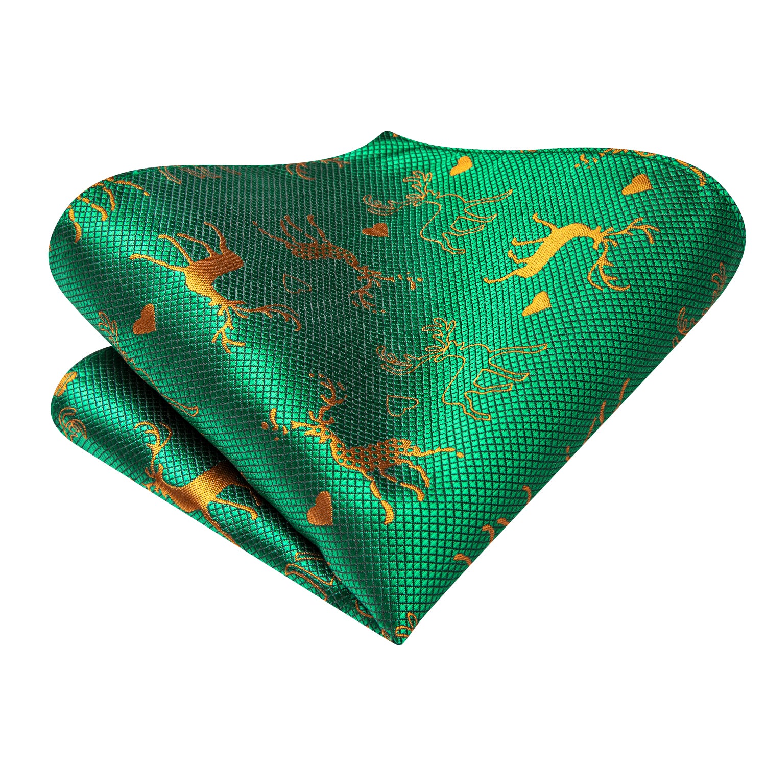 Green Gold Christmas Deer Self-tied Bow Tie Hanky Cufflinks Set