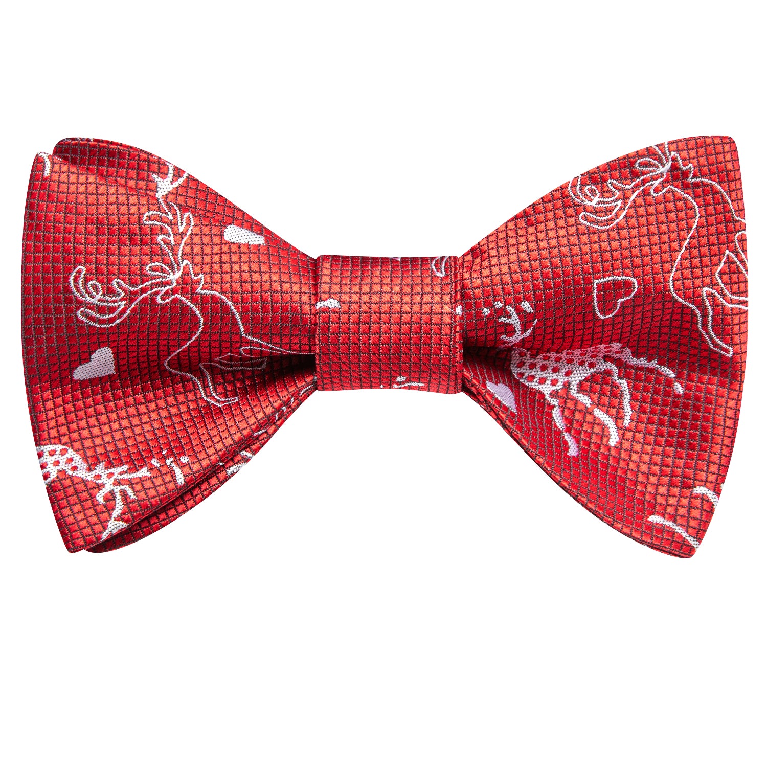 Red White Christmas Deer Self-tied Bow Tie Hanky Cufflinks Set