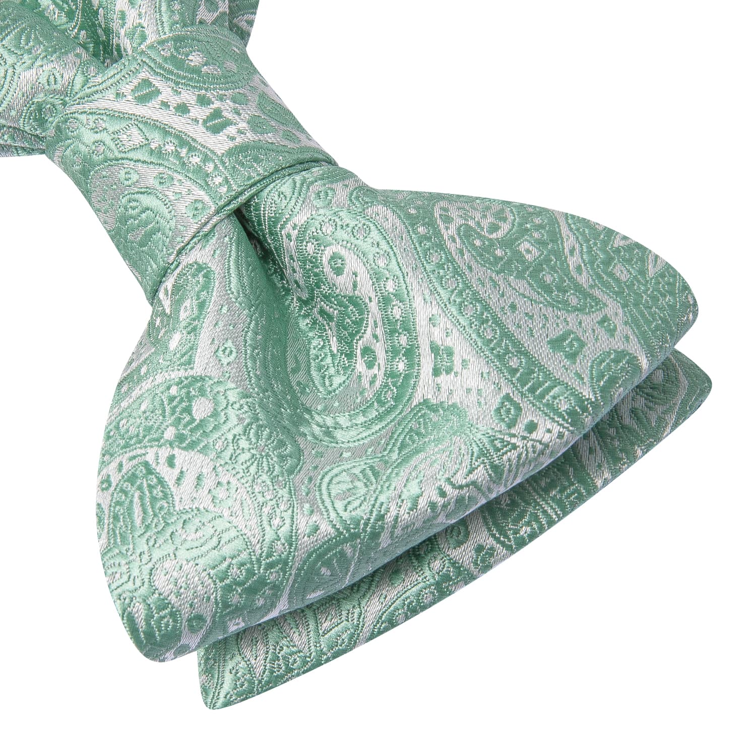 Bow Tie Aqua Green Jacquard Paisley Men Tie Hanky Cufflinks Set