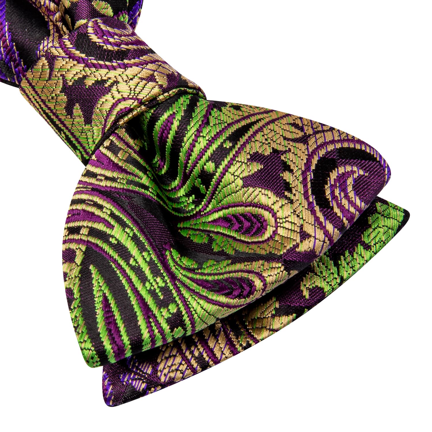 Purple Necktie silk green Yellow self tied bow tie