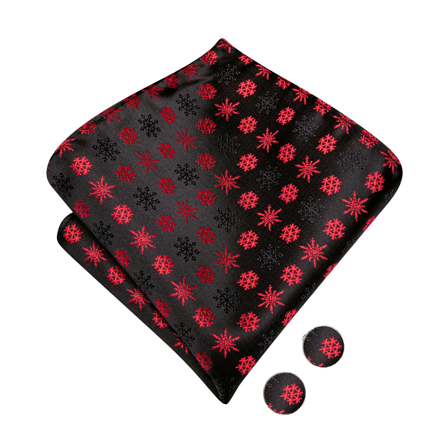 Christmas Black Red Snowflake Pre-tied Bow Tie Hanky Cufflinks Set