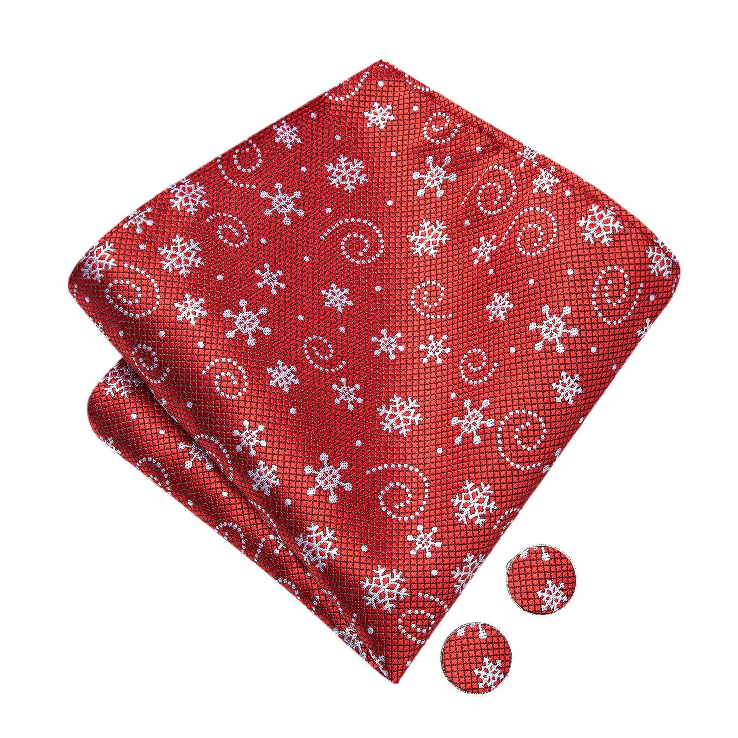 Christmas Red White Snowflake Pre-tied Bow Tie Hanky Cufflinks Set
