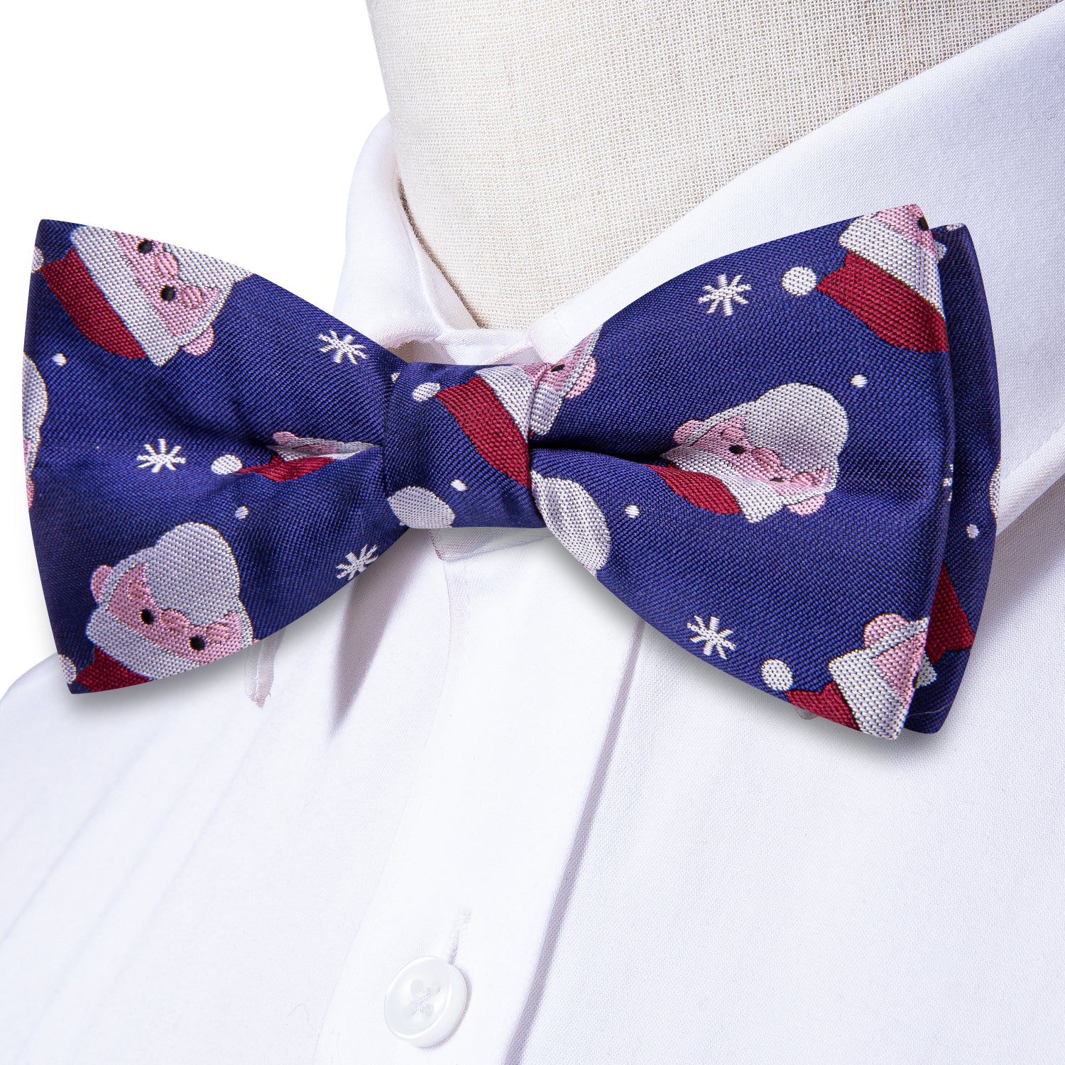 Blue Christmas Snowman Pre-tied Bow Tie Hanky Cufflinks Set