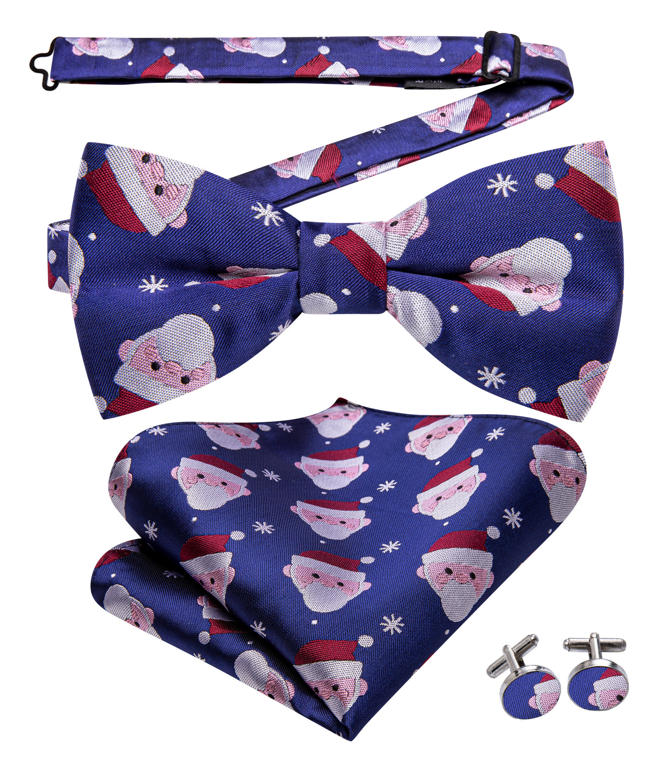 Blue Christmas Snowman Pre-tied Bow Tie Hanky Cufflinks Set