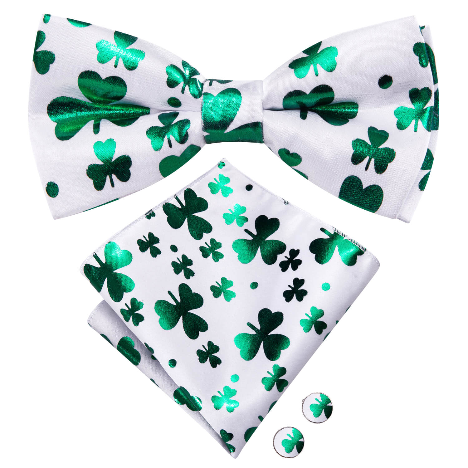 White Green Clover Pre-Tied Bow Tie