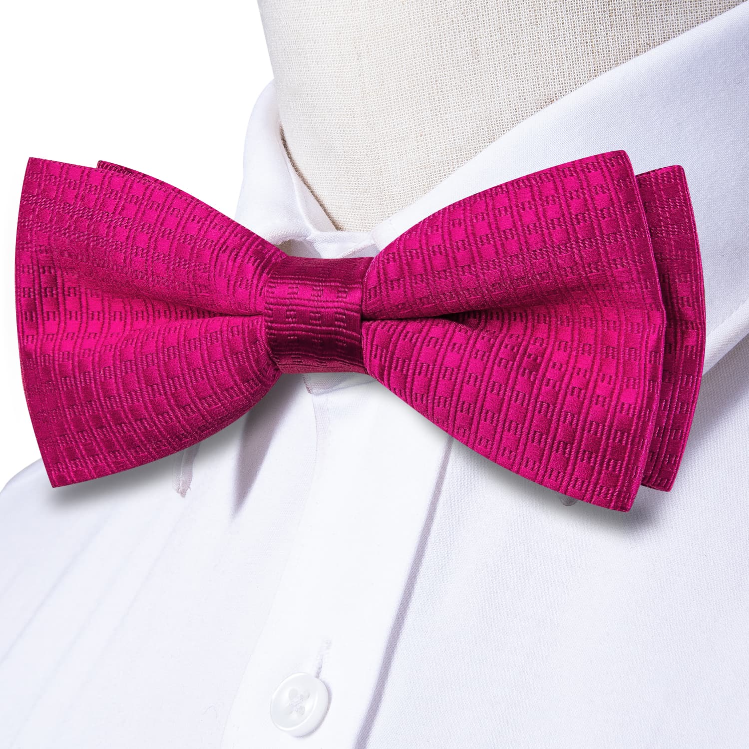 Wivid Cerise Color Pre-Tied Bowtie Hanky Cufflinks Set for Men