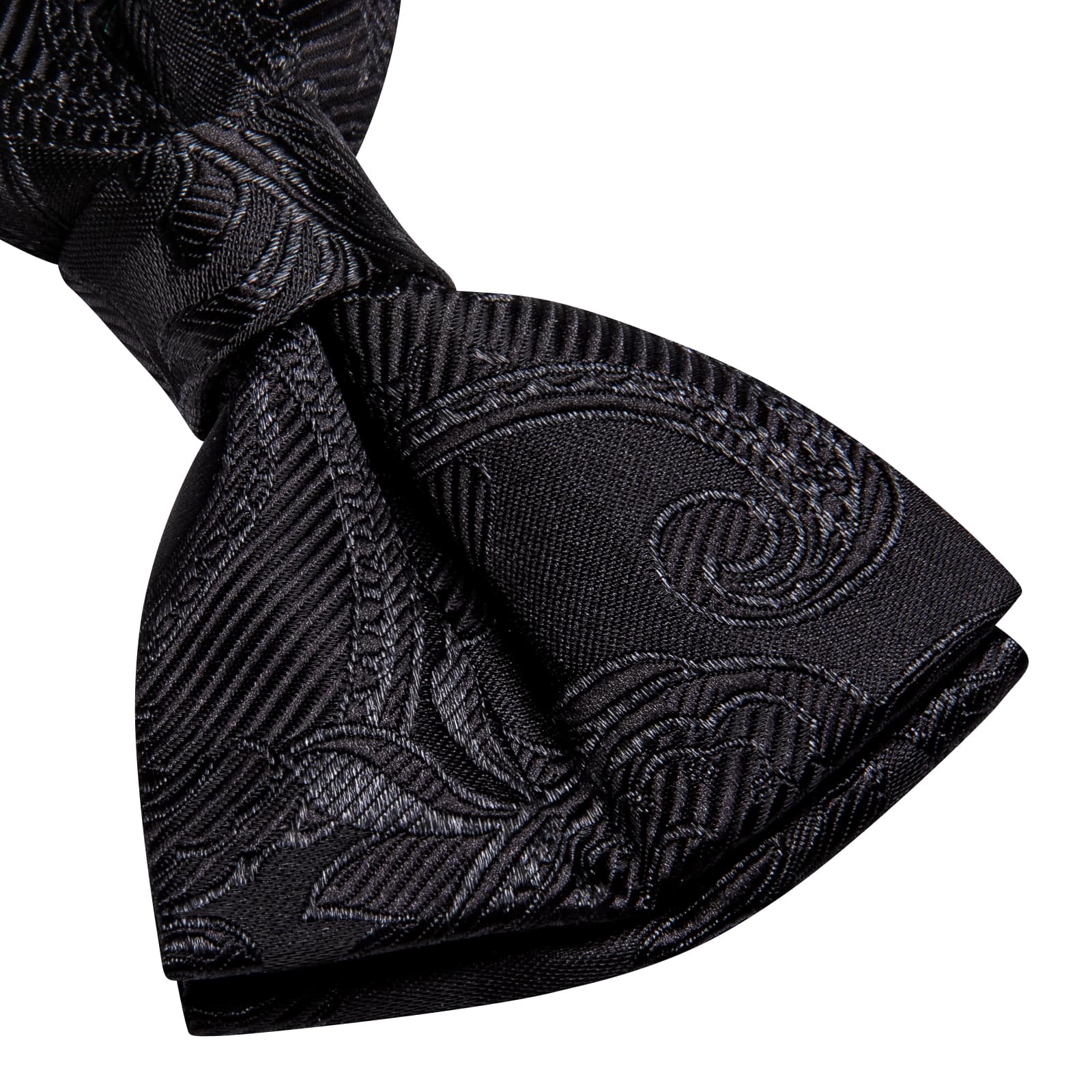 Black Wedding Bowtie for Men Paisley Tie Hanky Cufflinks Set