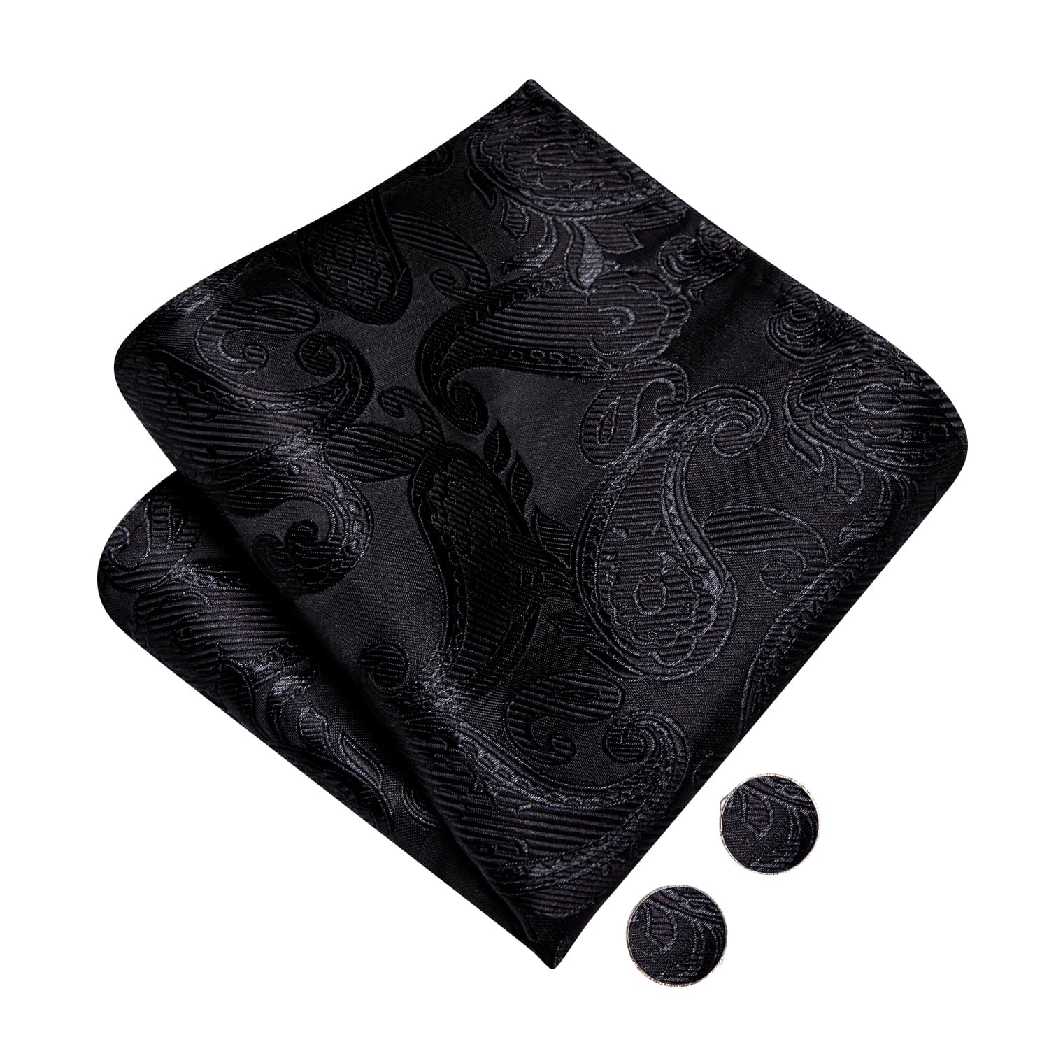 Black Wedding Bowtie for Men Paisley Tie Hanky Cufflinks Set