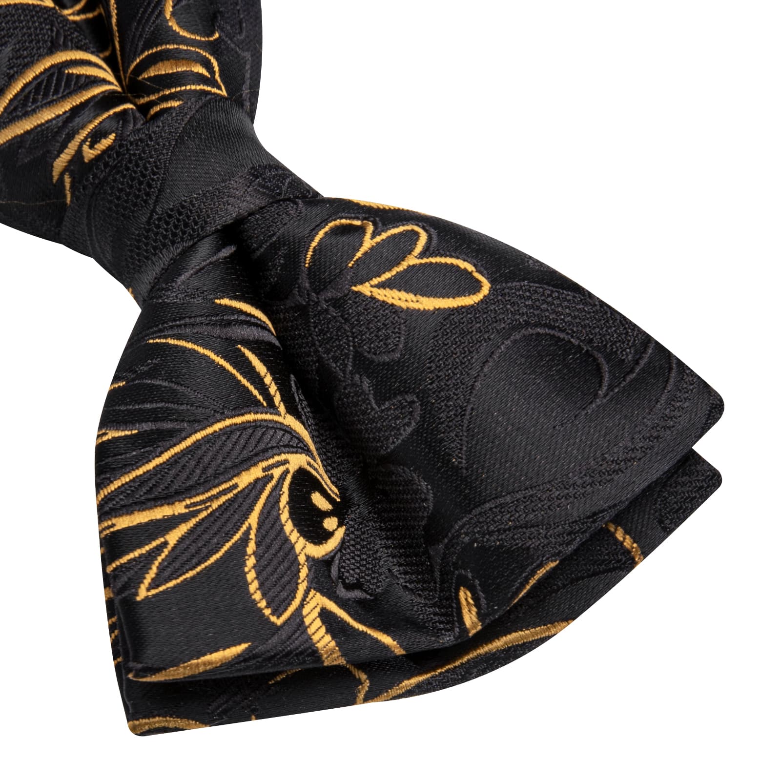 Black Gold Floral Bowtie Men's Silk Necktie Hanky Cufflinks Set