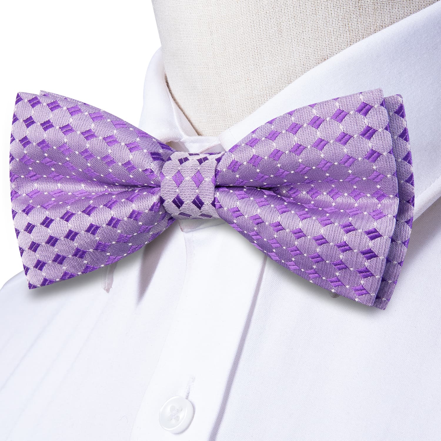 Lavender Purple Bow Tie Men's Geometric Tie Hanky Cufflinks Set