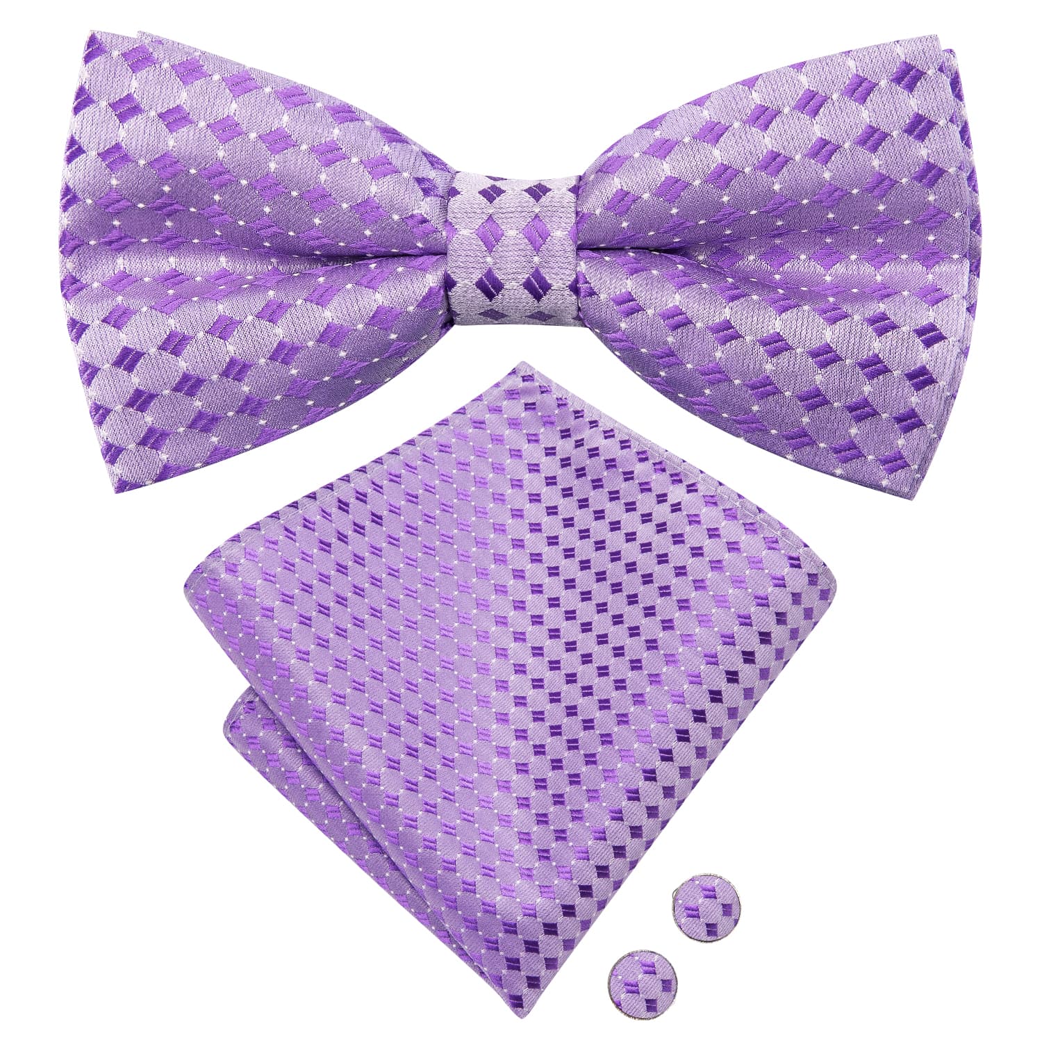 Lavender Purple Bow Tie Men's Geometric Tie Hanky Cufflinks Set