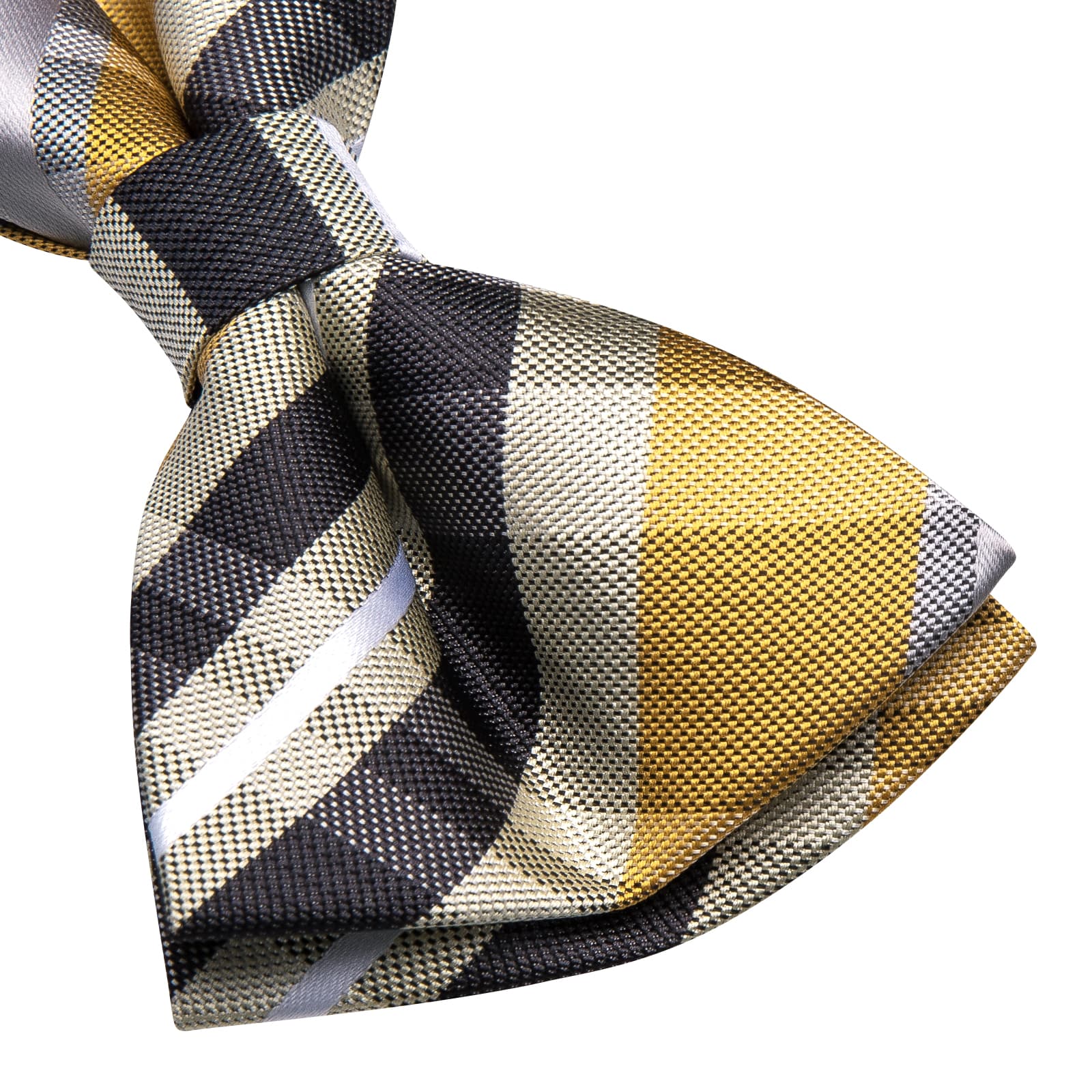 Yellow Bowtie Black Grey Stripes Bow Tie Hanky Cufflinks Set