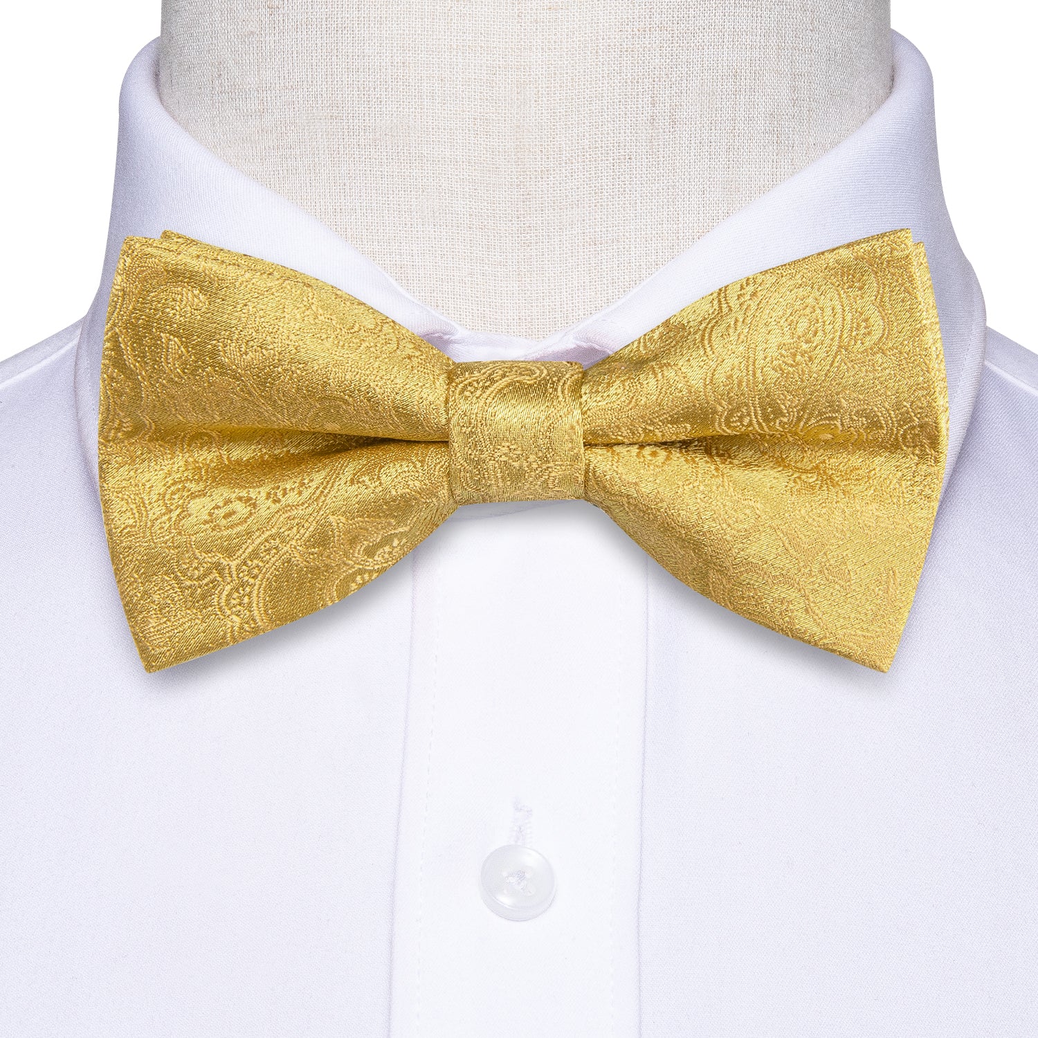 white and gold paisley tie
