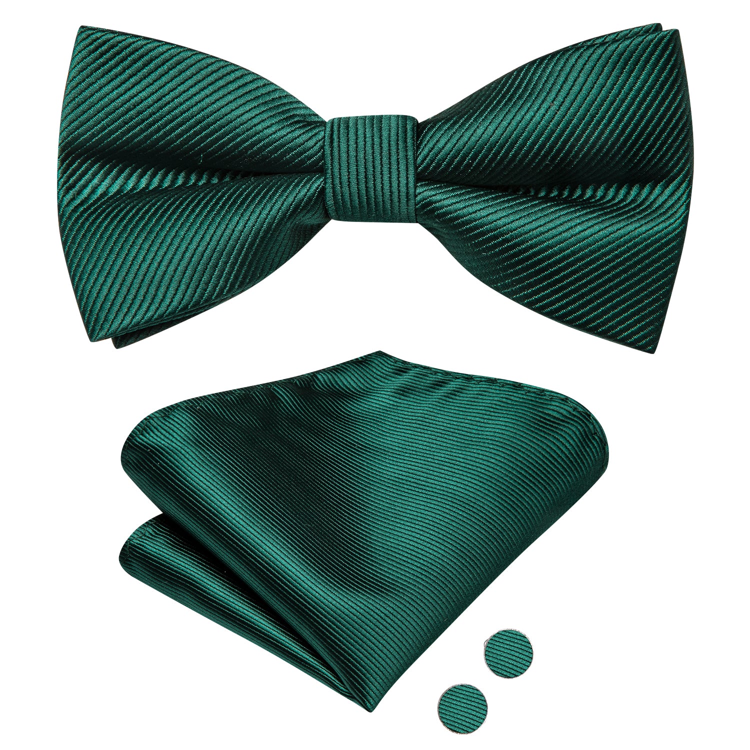 Dark Green Solid Children's Kids Bow Tie Hanky Cufflinks Set