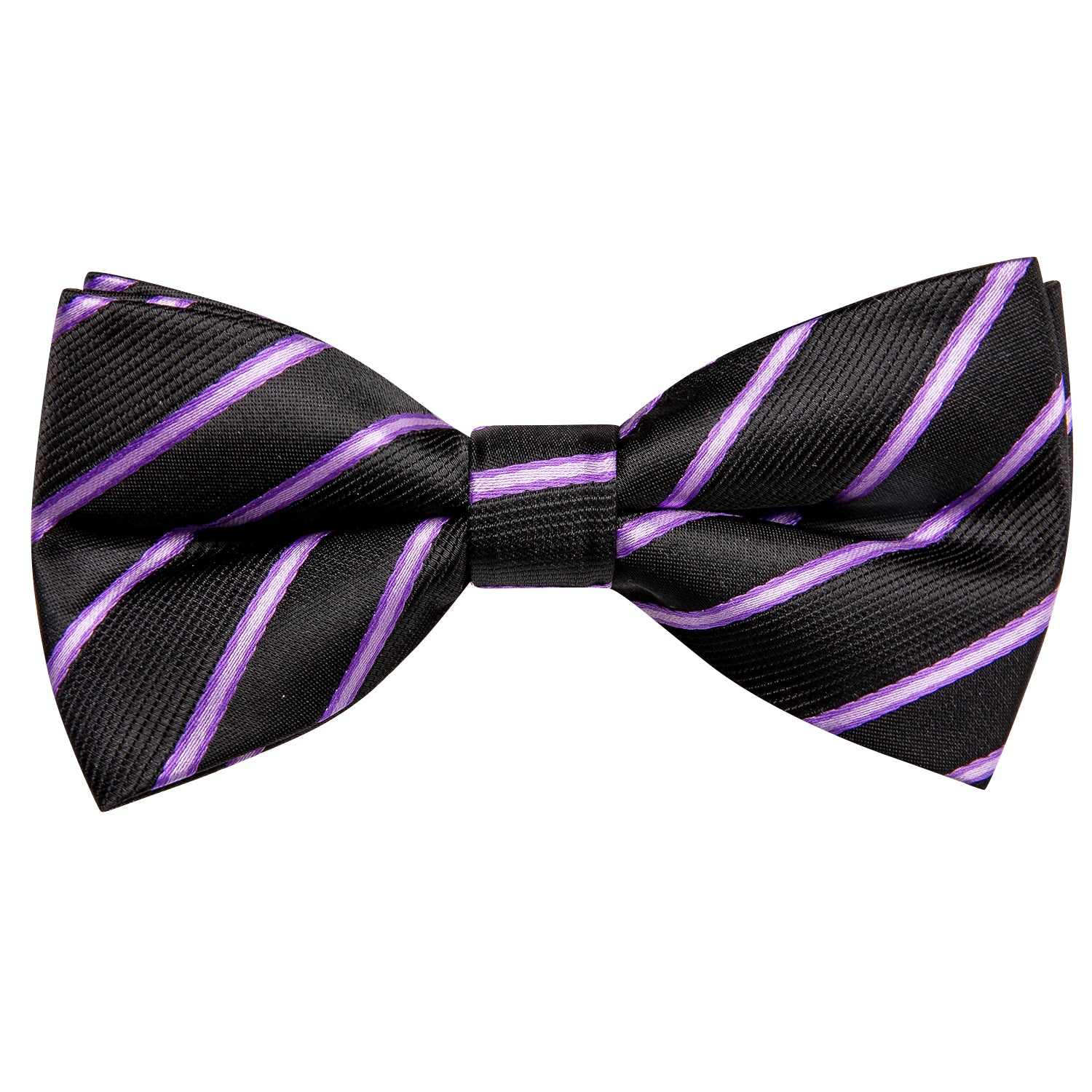 Black Purple Striped Children Kids Bow Tie Hanky Cufflinks Set