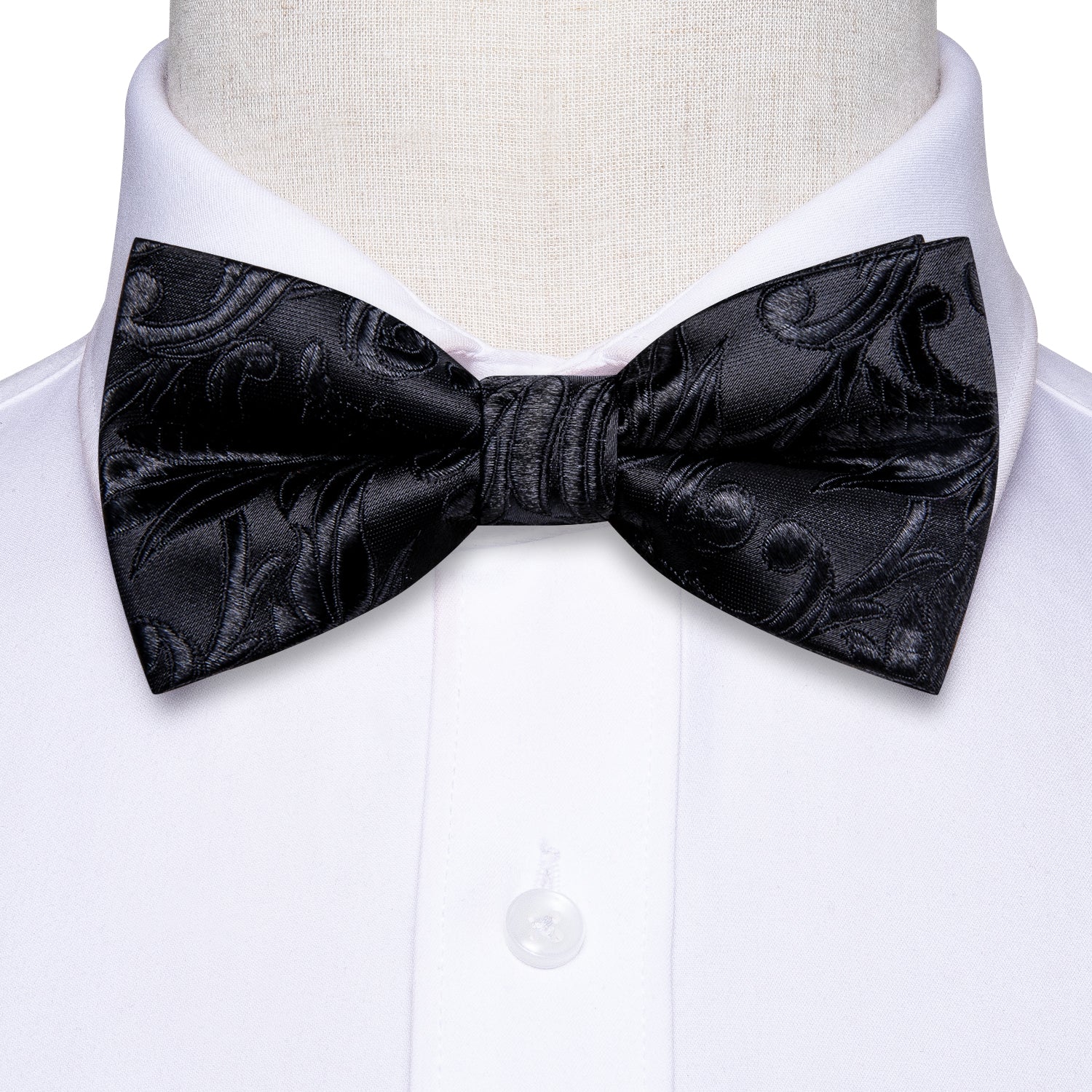 Black Floral Children Kids Bow Tie Pocket Square Cufflinks Set