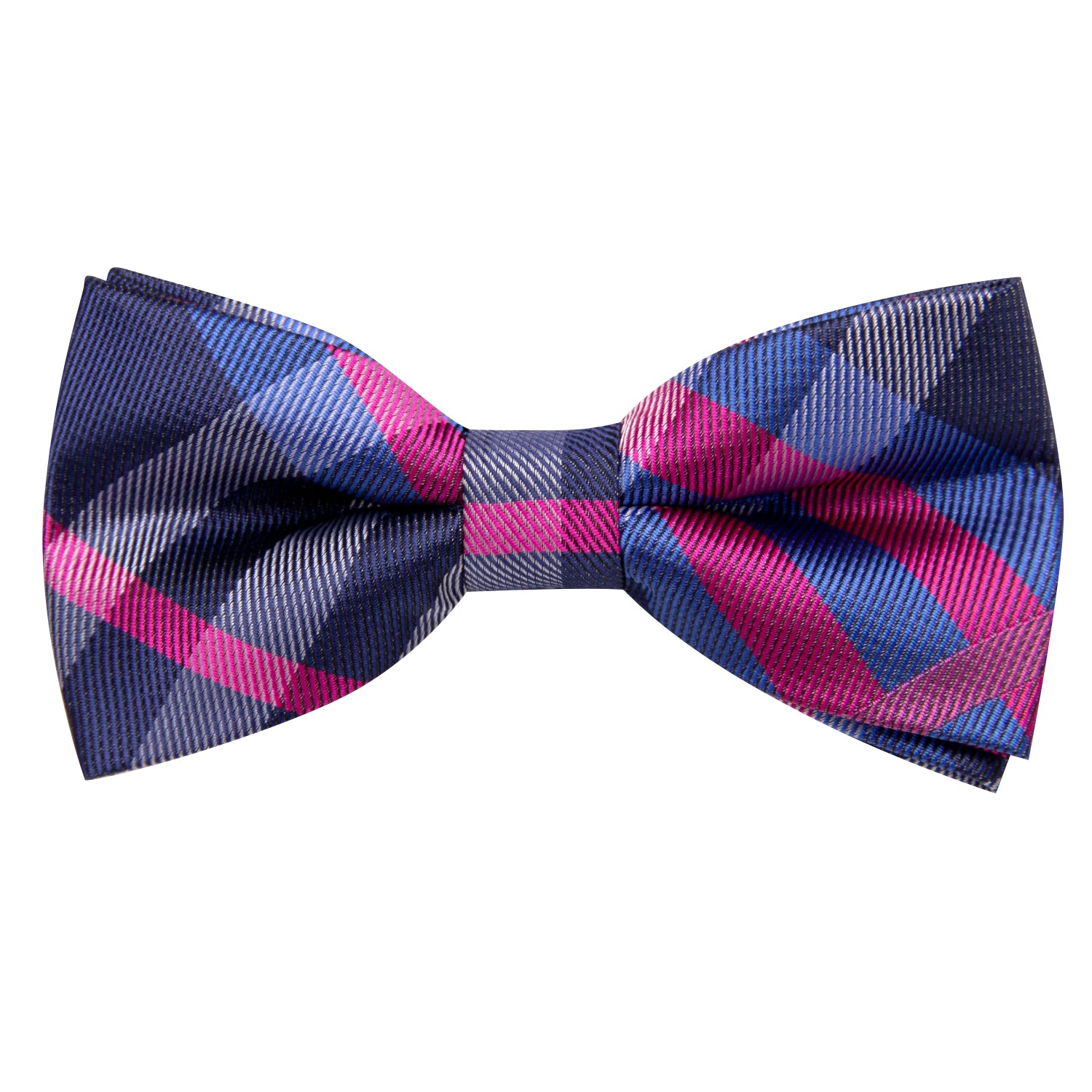 Blue Pink Plaid Children's Kids Bow Tie Hanky Cufflinks Set