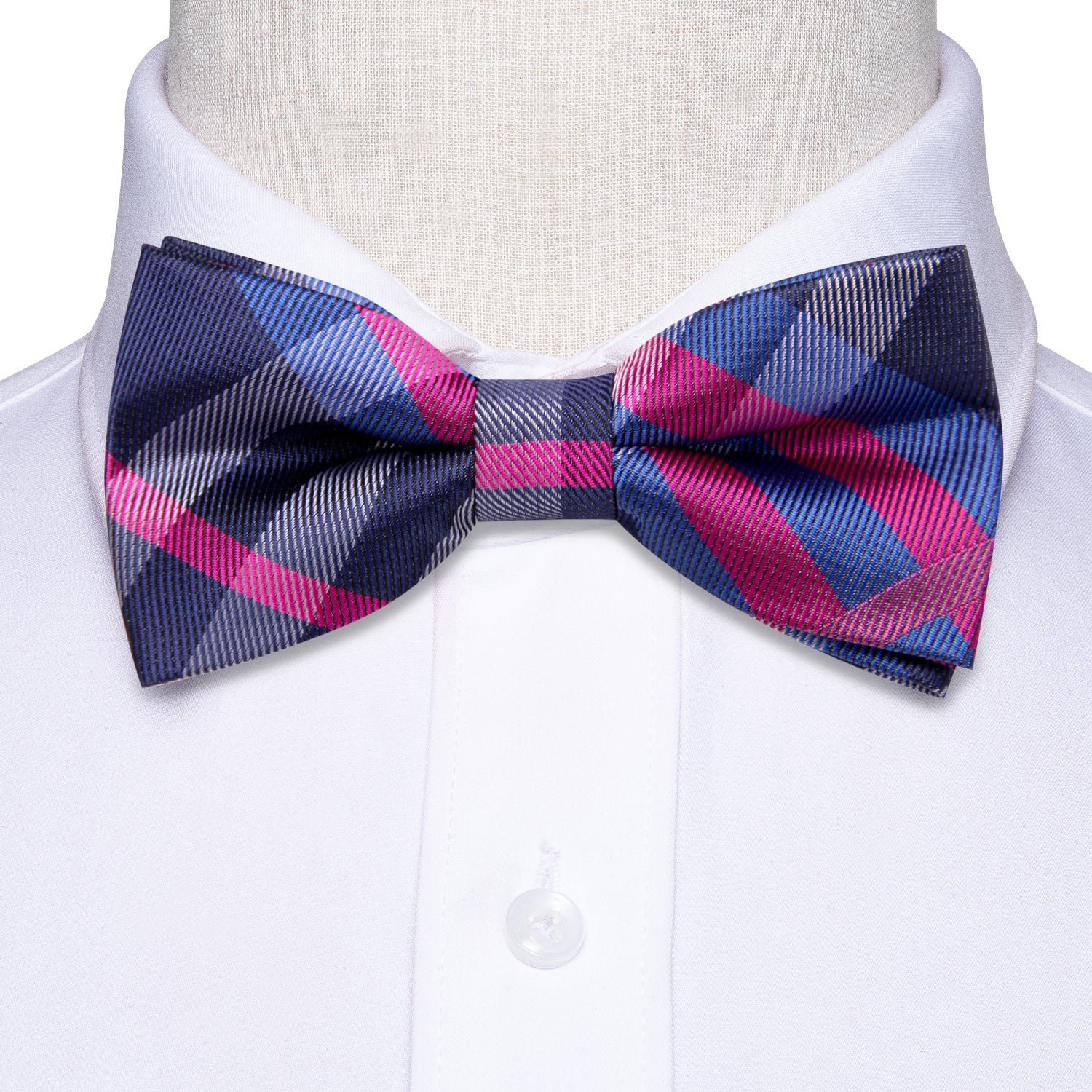Blue Pink Plaid Children's Kids Bow Tie Hanky Cufflinks Set