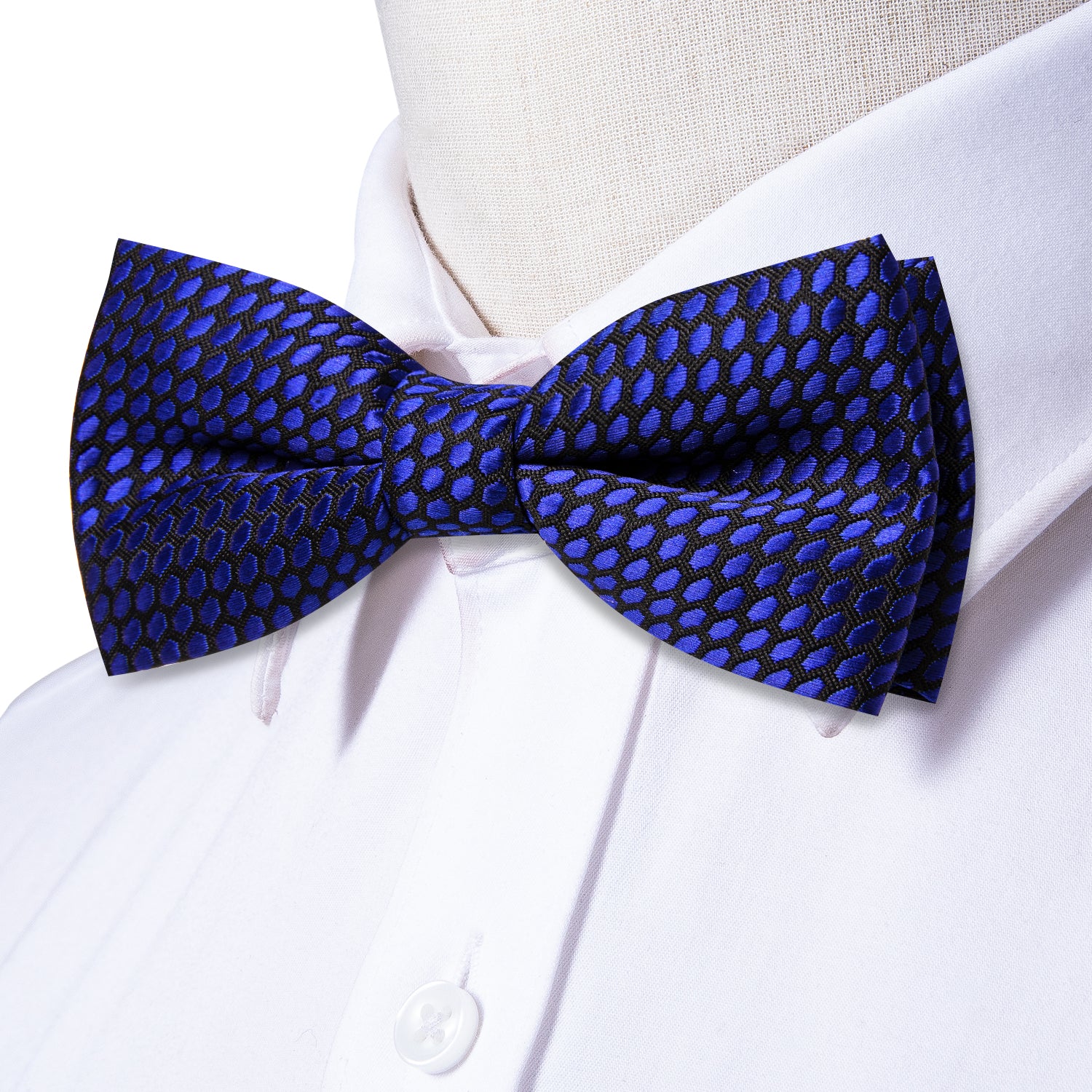 Necktie Deep Blue Geometric Kids Bow Tie Hanky Cufflinks Set