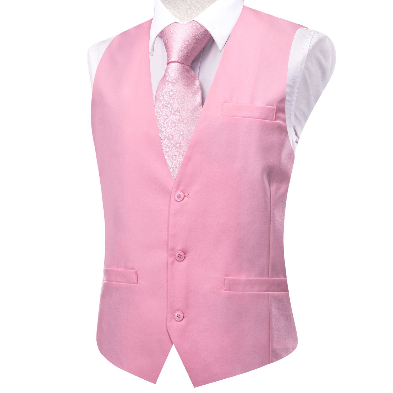 Pink Solid Silk Style Men's Single Vest