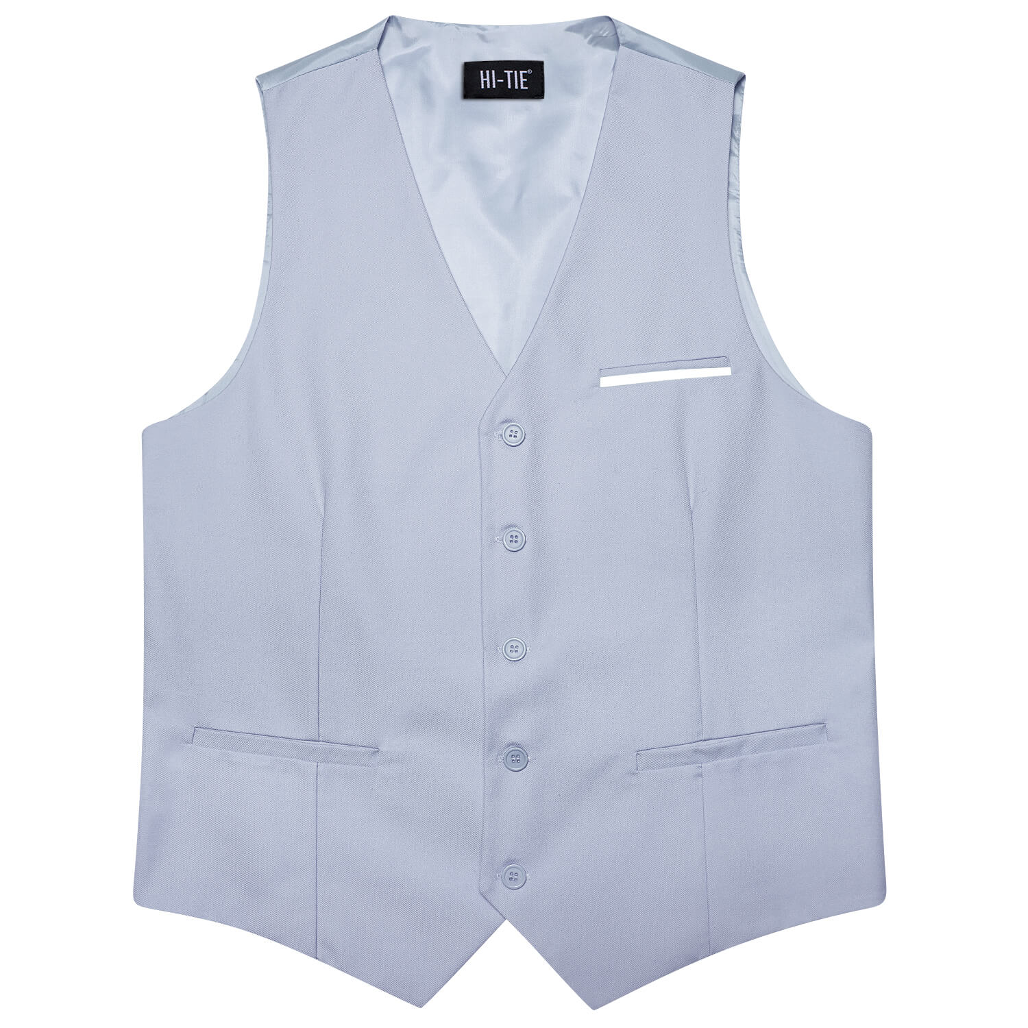 Hi-Tie Men's Work Vest Gray Blue Solid Silk Vest Business Waistcoat