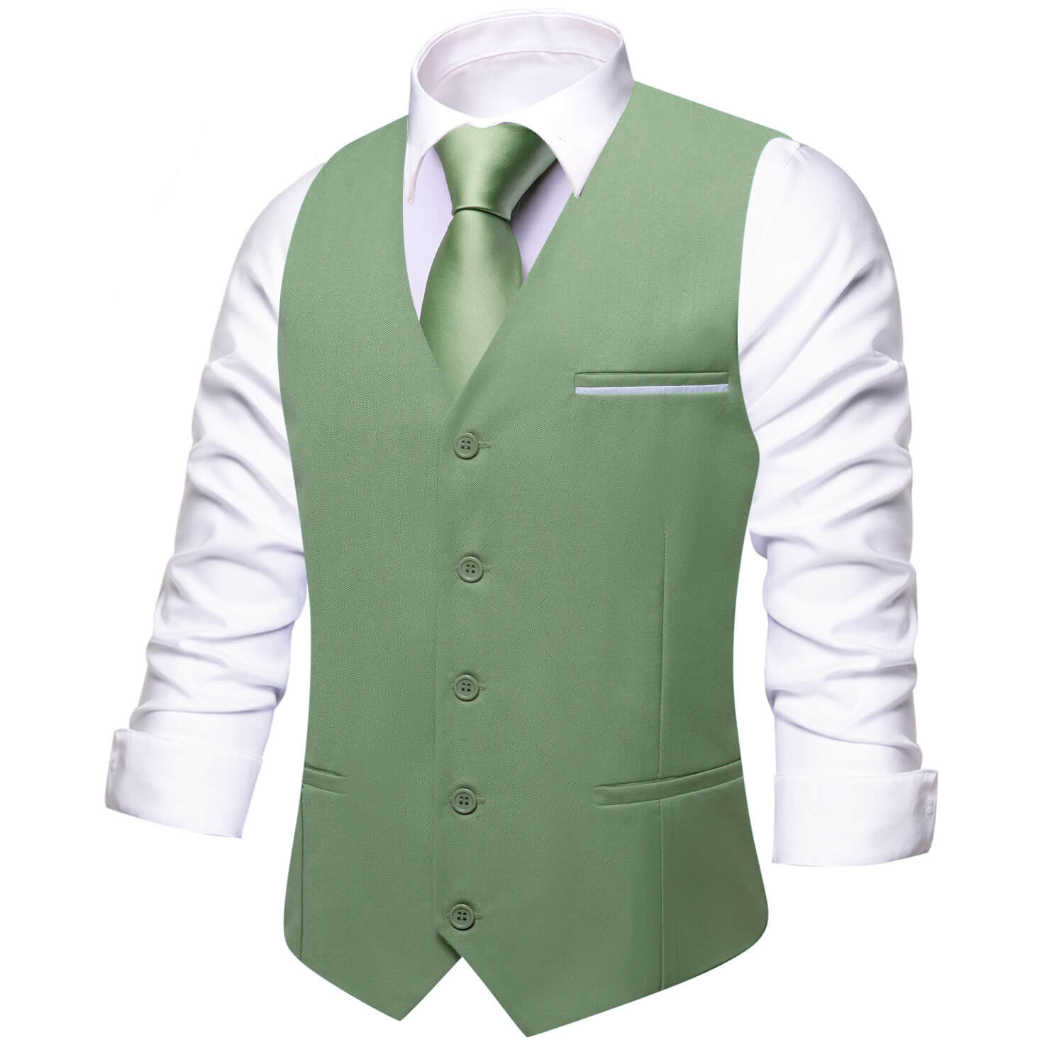 Hi-Tie Men's Work Vest Sage Green Solid Silk Vest Business Dress Suit