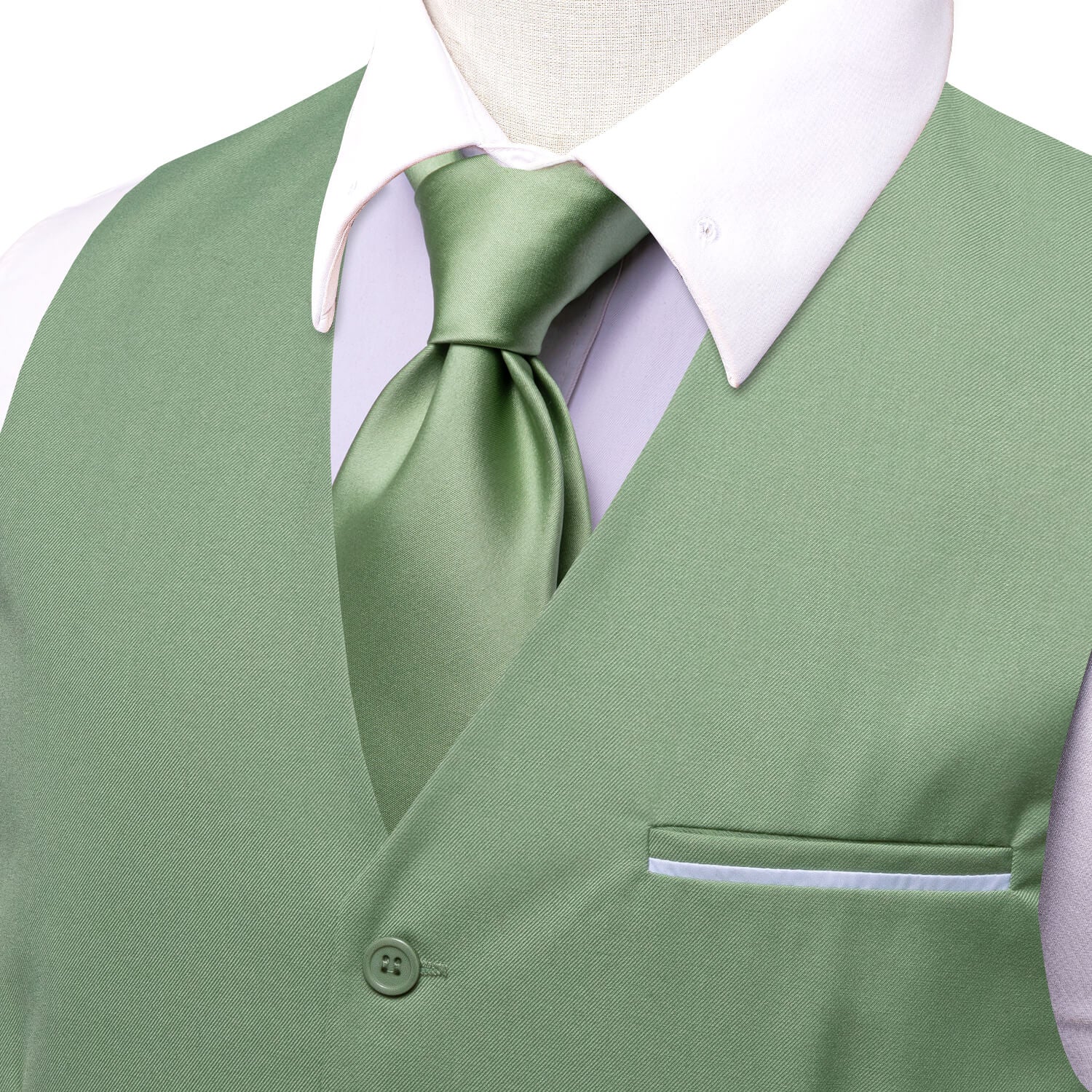 Hi-Tie Men's Work Vest Sage Green Solid Silk Vest Business Dress Suit