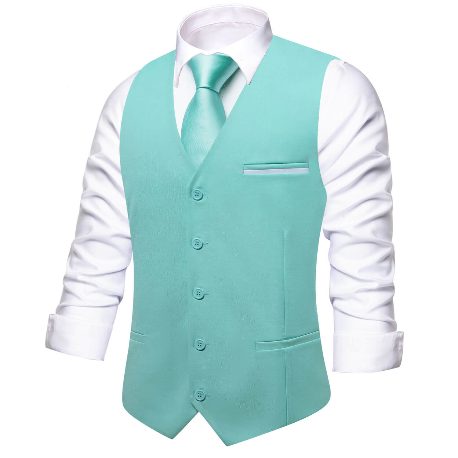 Hi-Tie Vest for Men Pale Teal Solid Silk Vest Business Dress Suit