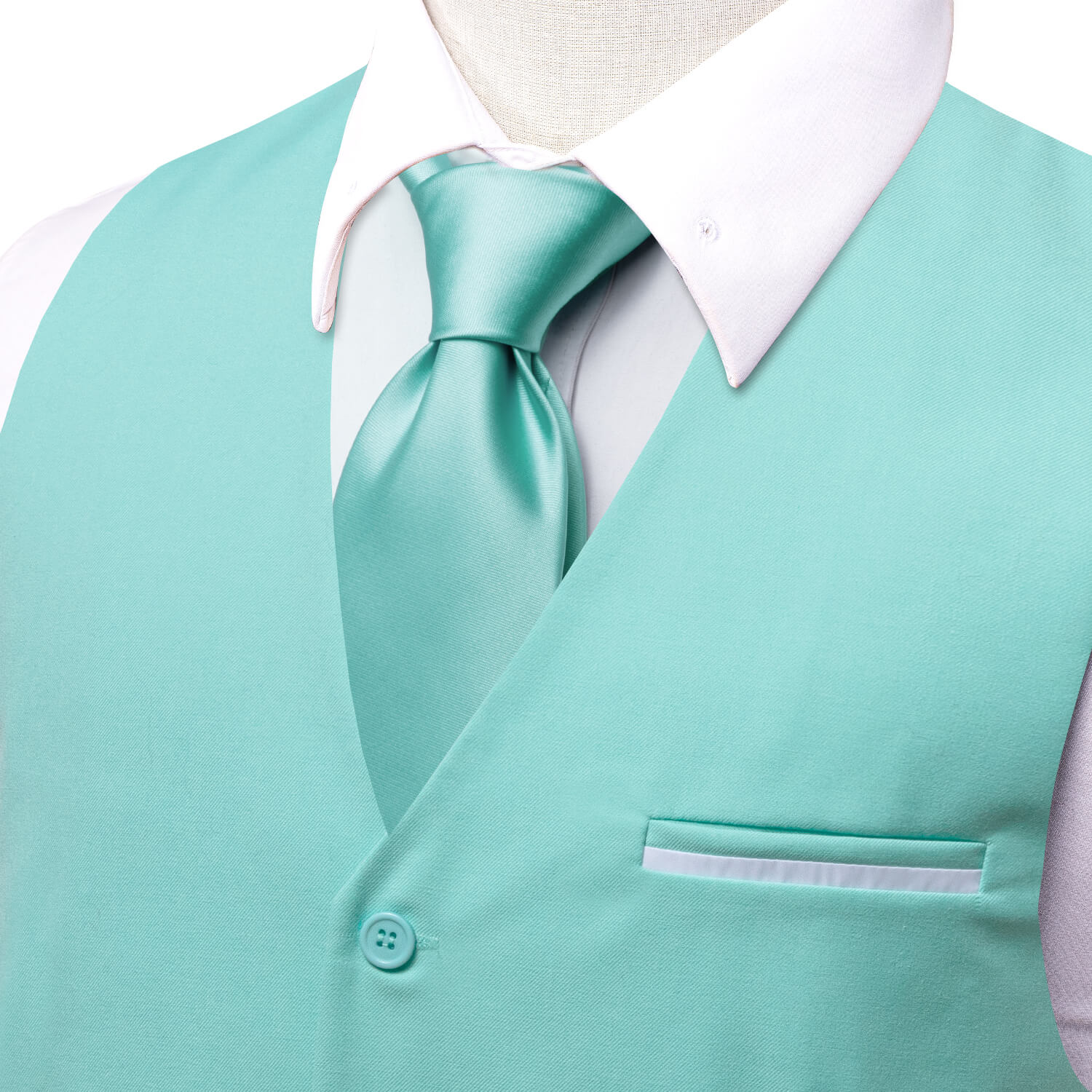 Hi-Tie Vest for Men Pale Teal Solid Silk Vest Business Dress Suit