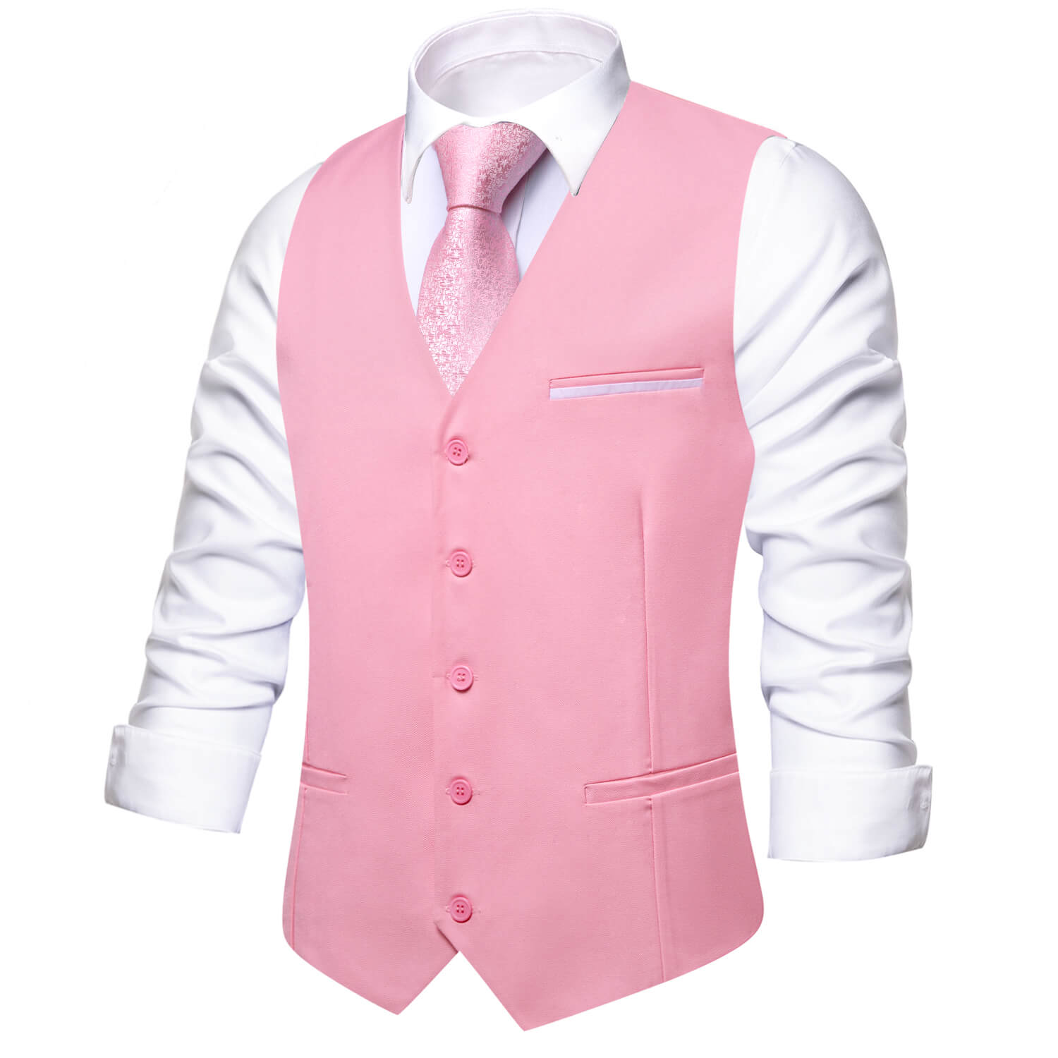 Hi-Tie Vest for Men Light Pink Solid Silk Vest Business Dress Suit Hot