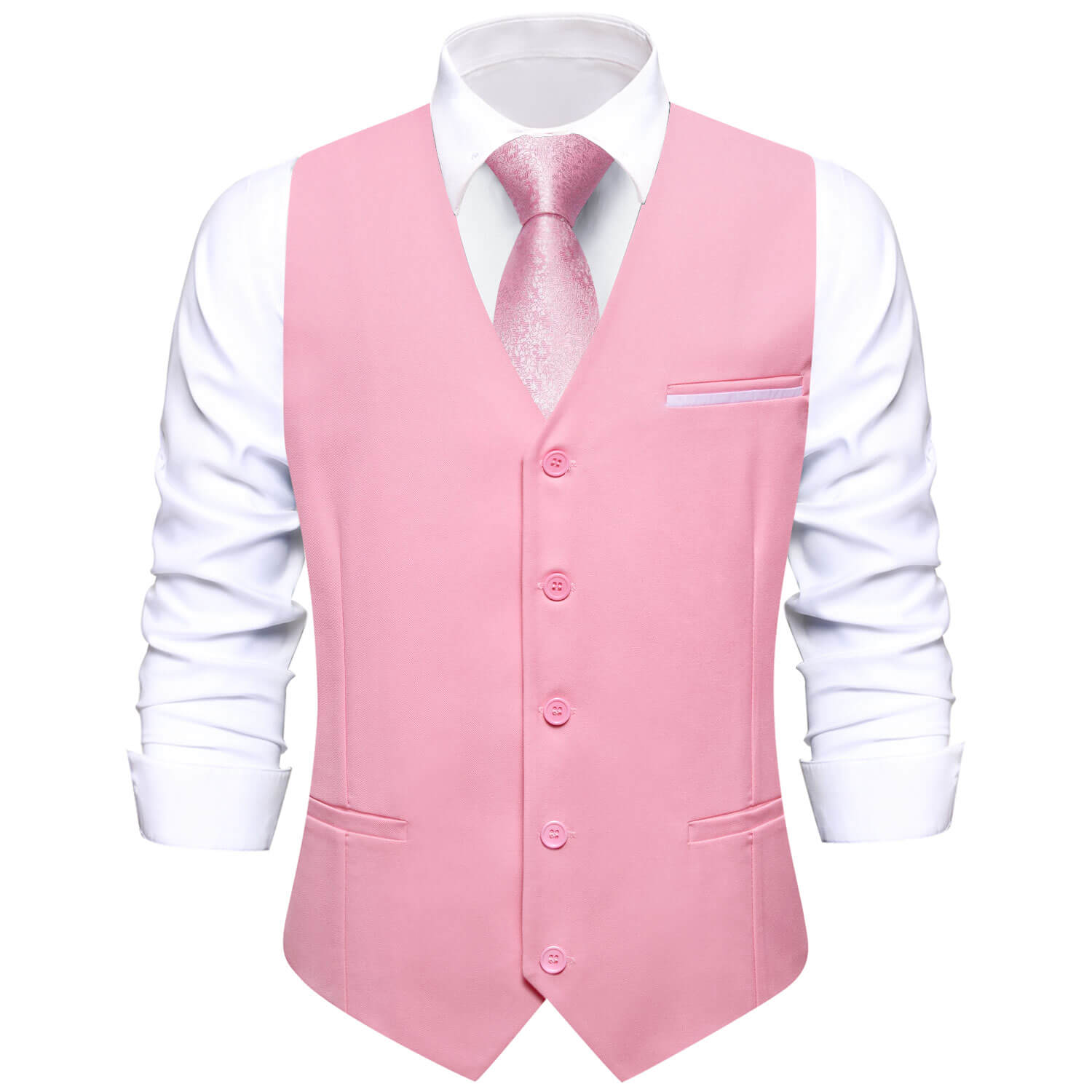 Hi-Tie Vest for Men Light Pink Solid Silk Vest Business Dress Suit Hot
