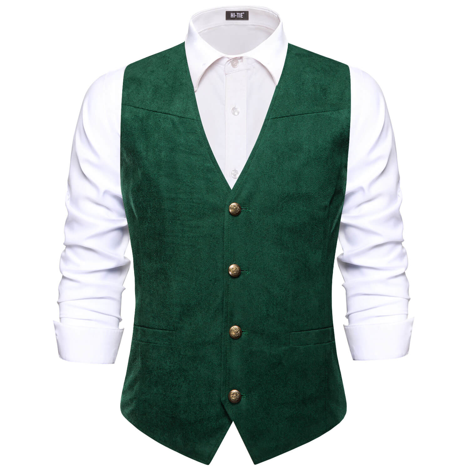 Hi-Tie Button Vest Dark Green Suede Solid Men's Single Vest, 3XL
