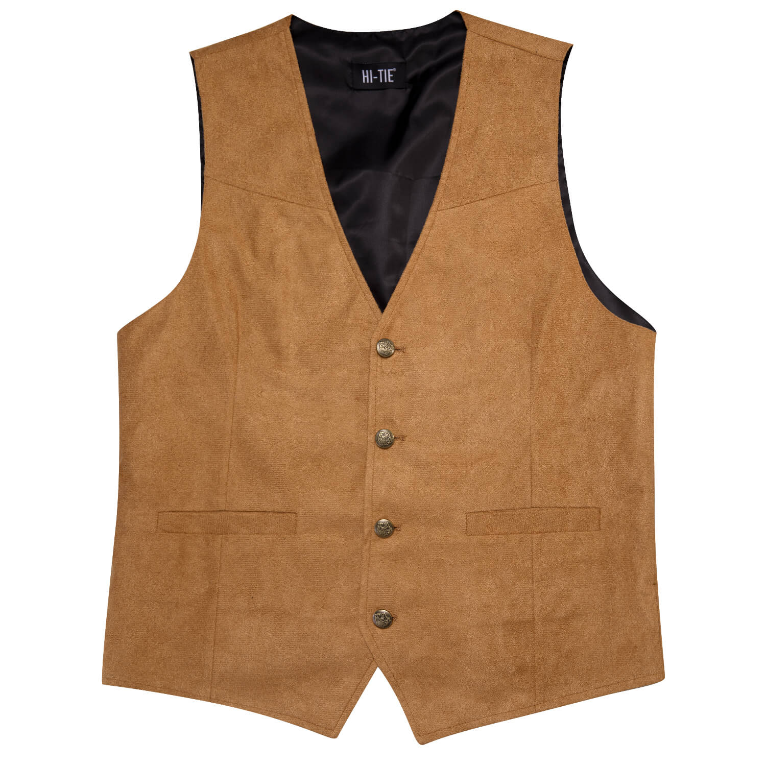 Hi-Tie Men's Work Vest Copper Brown Suede Waistcoat Solid Single Vest