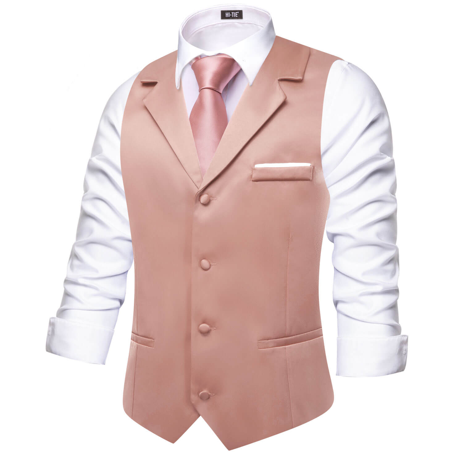 Hi-Tie LightCoral Red Waistcoat Solid Notch lapels Men's Vest