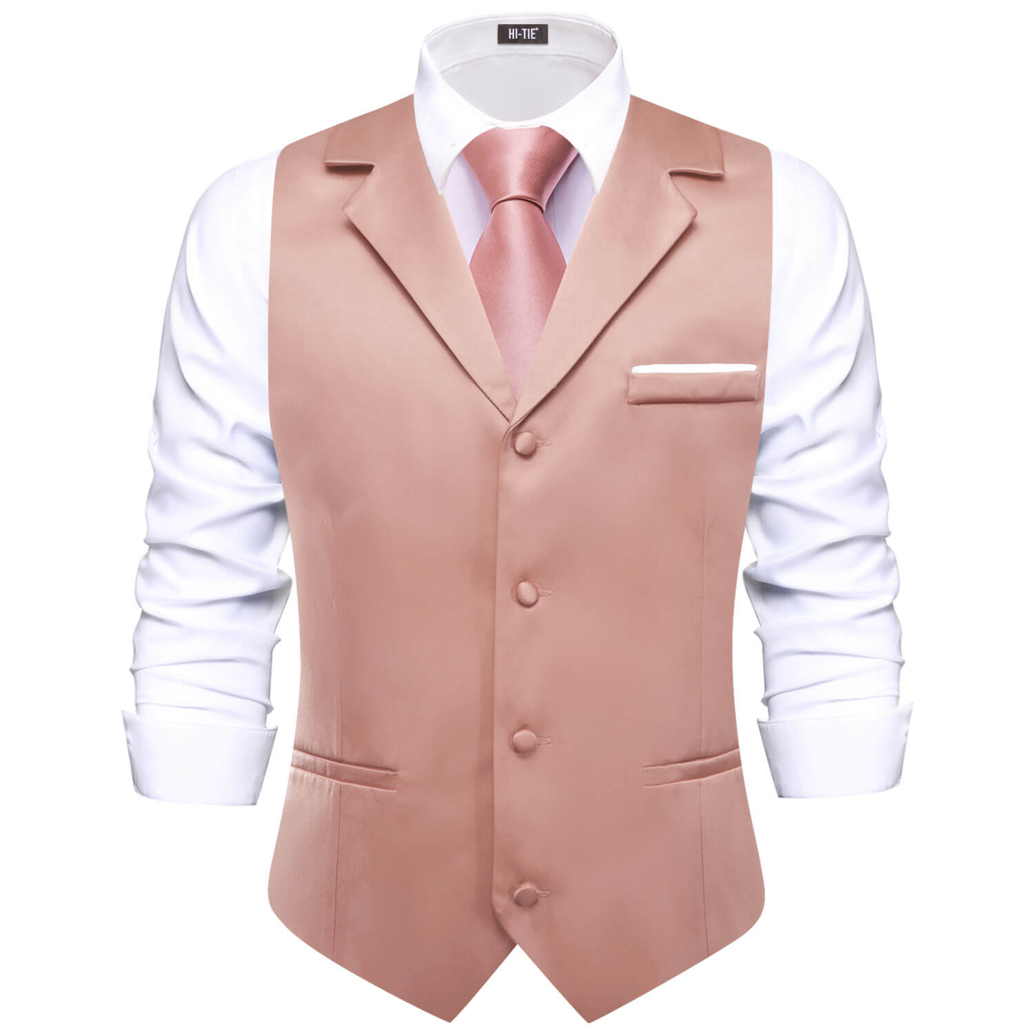 Hi-Tie LightCoral Red Waistcoat Solid Notch lapels Men's Vest