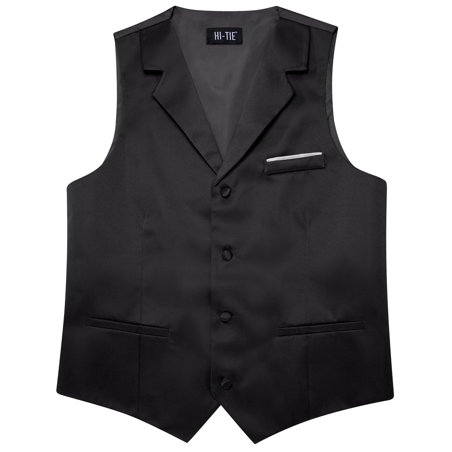 Hi-Tie Black Waistcoat Solid Notch lapels Men's Vest