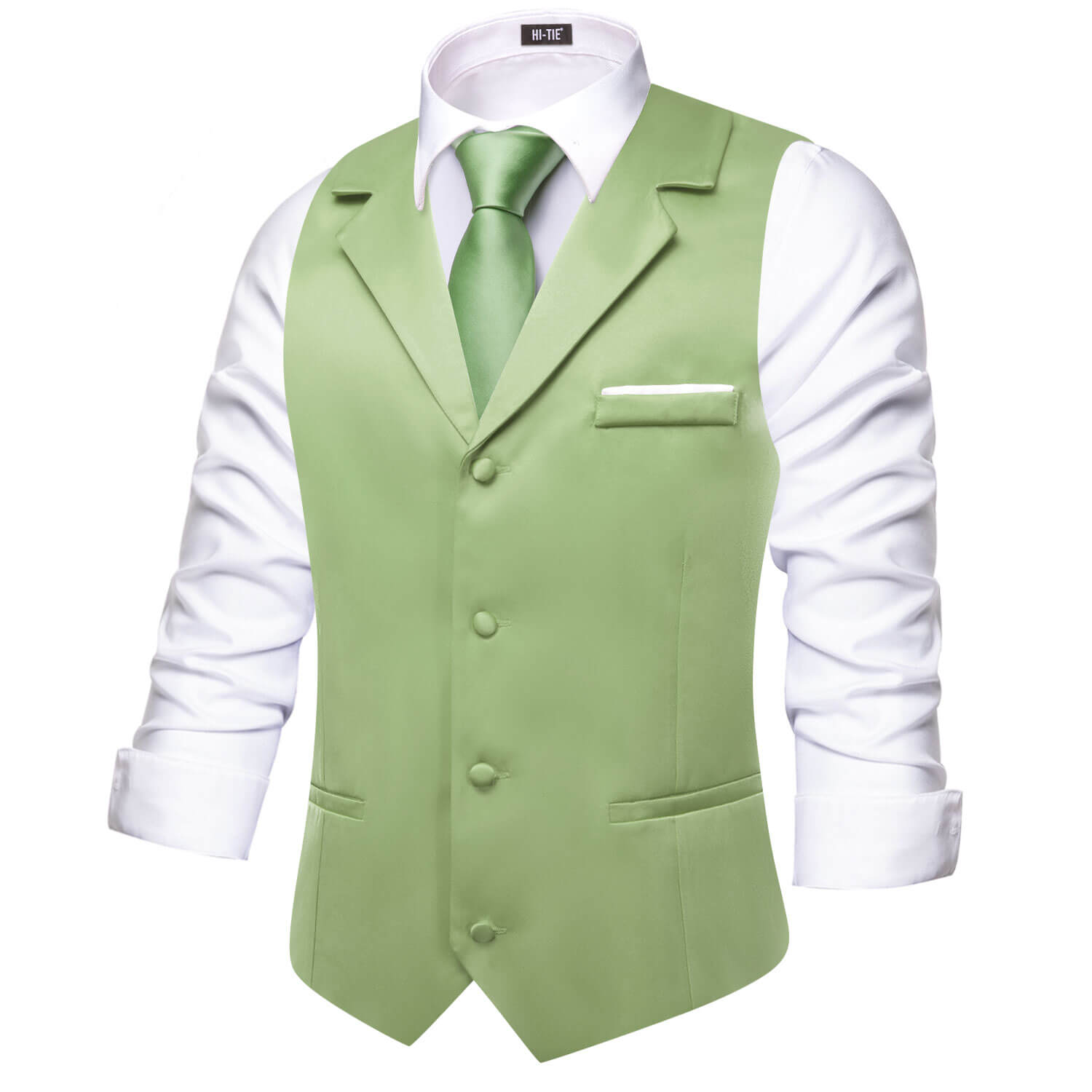 Hi-Tie DarkSeaGreen Waistcoat Solid Notch lapels Men's Vest