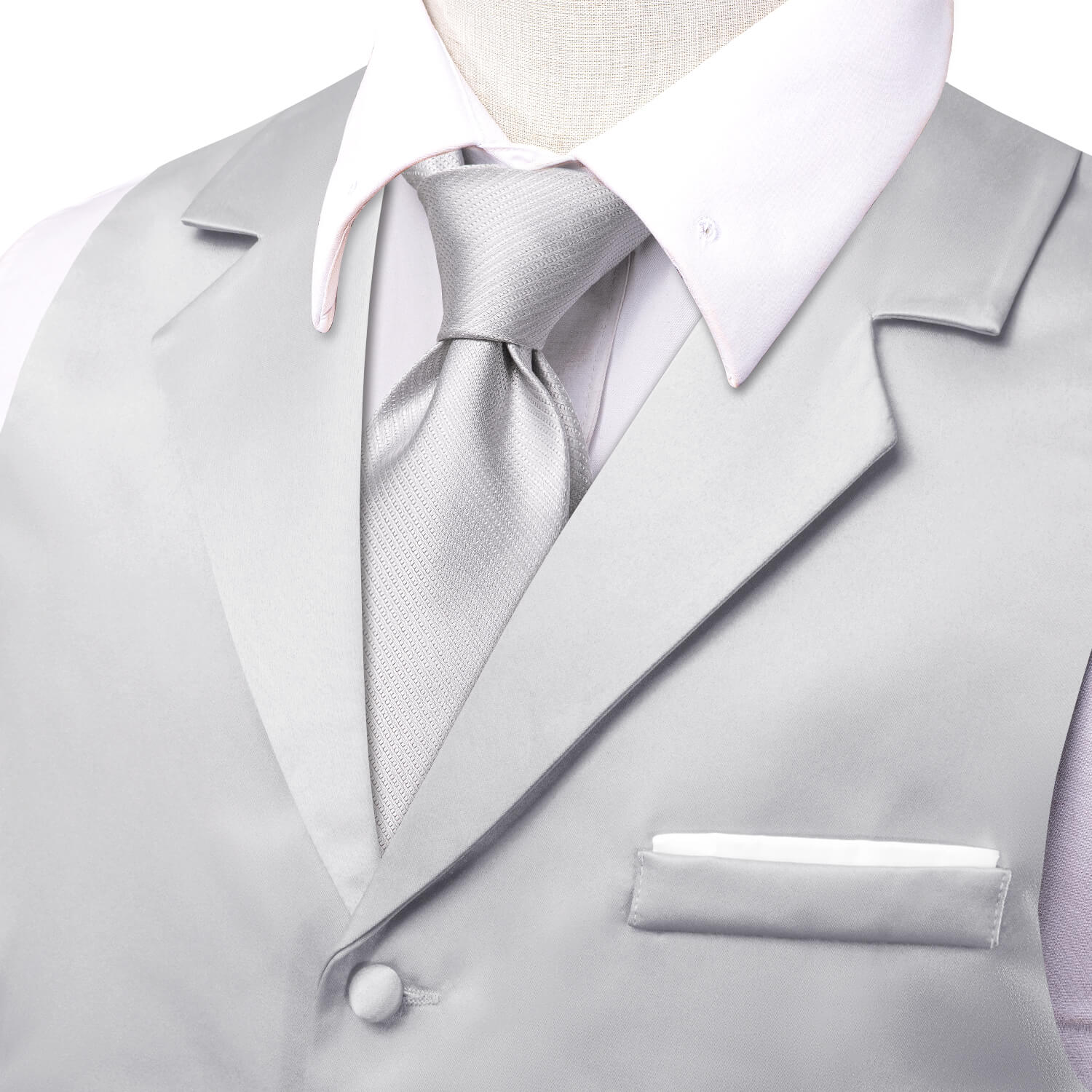 Hi-Tie Sliver Grey Waistcoat Solid Notch lapels Men's Vest