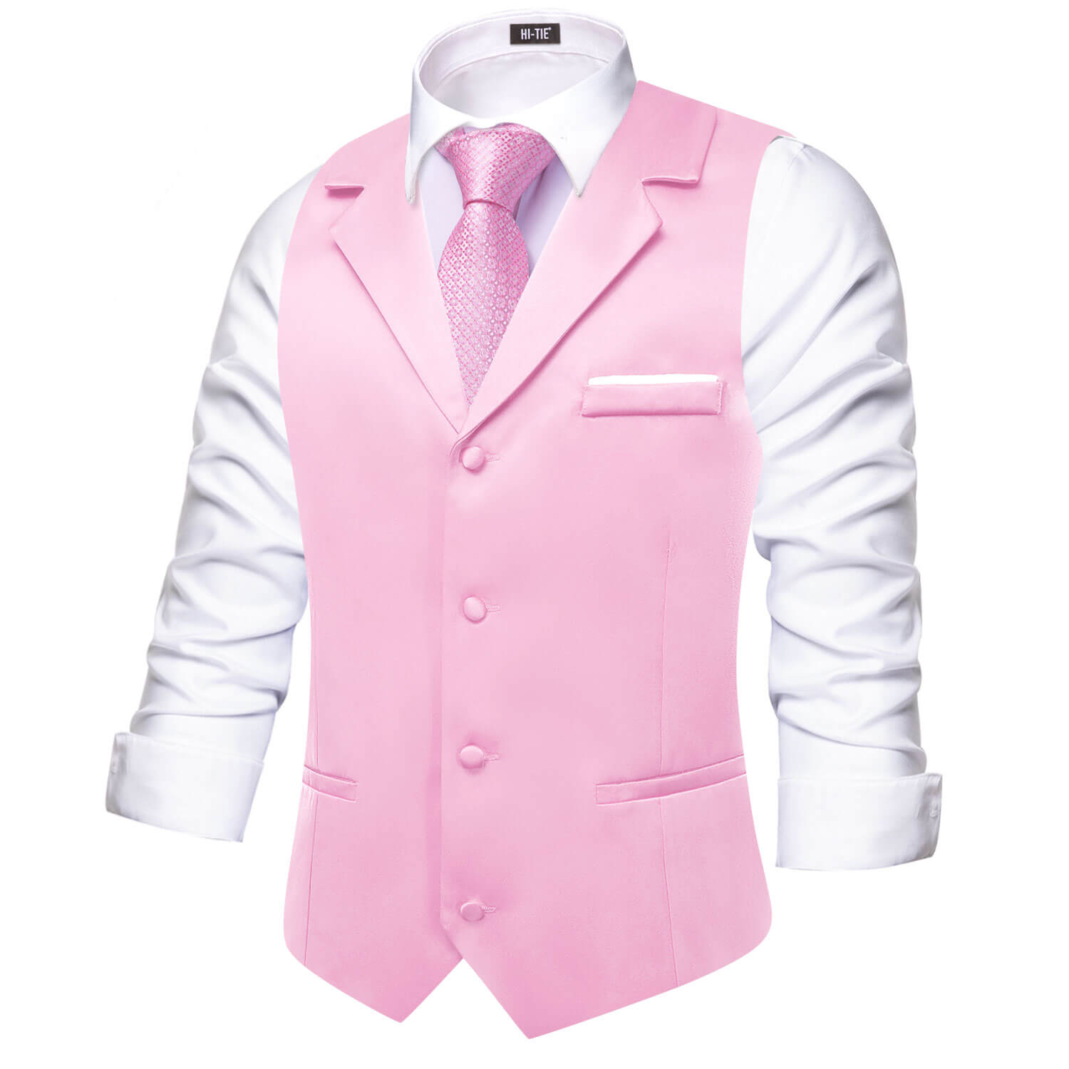 Hi-Tie Baby Pink Waistcoat Solid Notch lapels Men's Vest