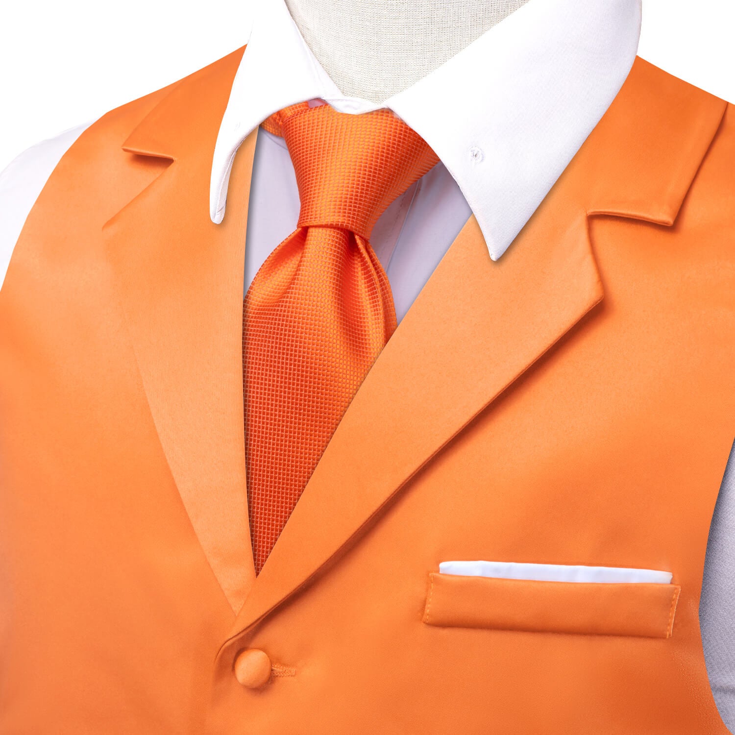 Hi-Tie Orange Waistcoat Solid Notch lapels Men's Vest
