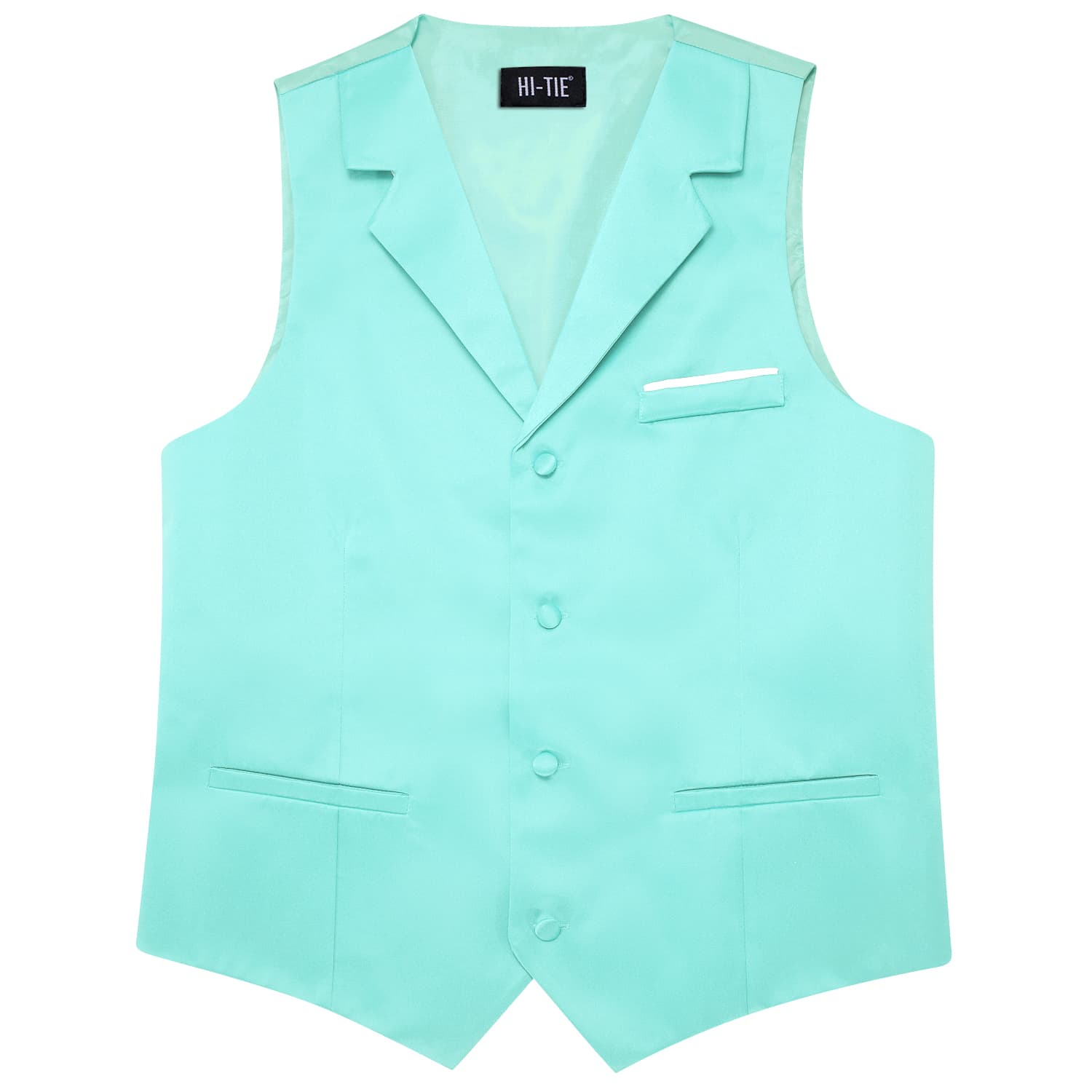 Hi-Tie Mint Blue Waistcoat Solid Notch lapels Men's Vest