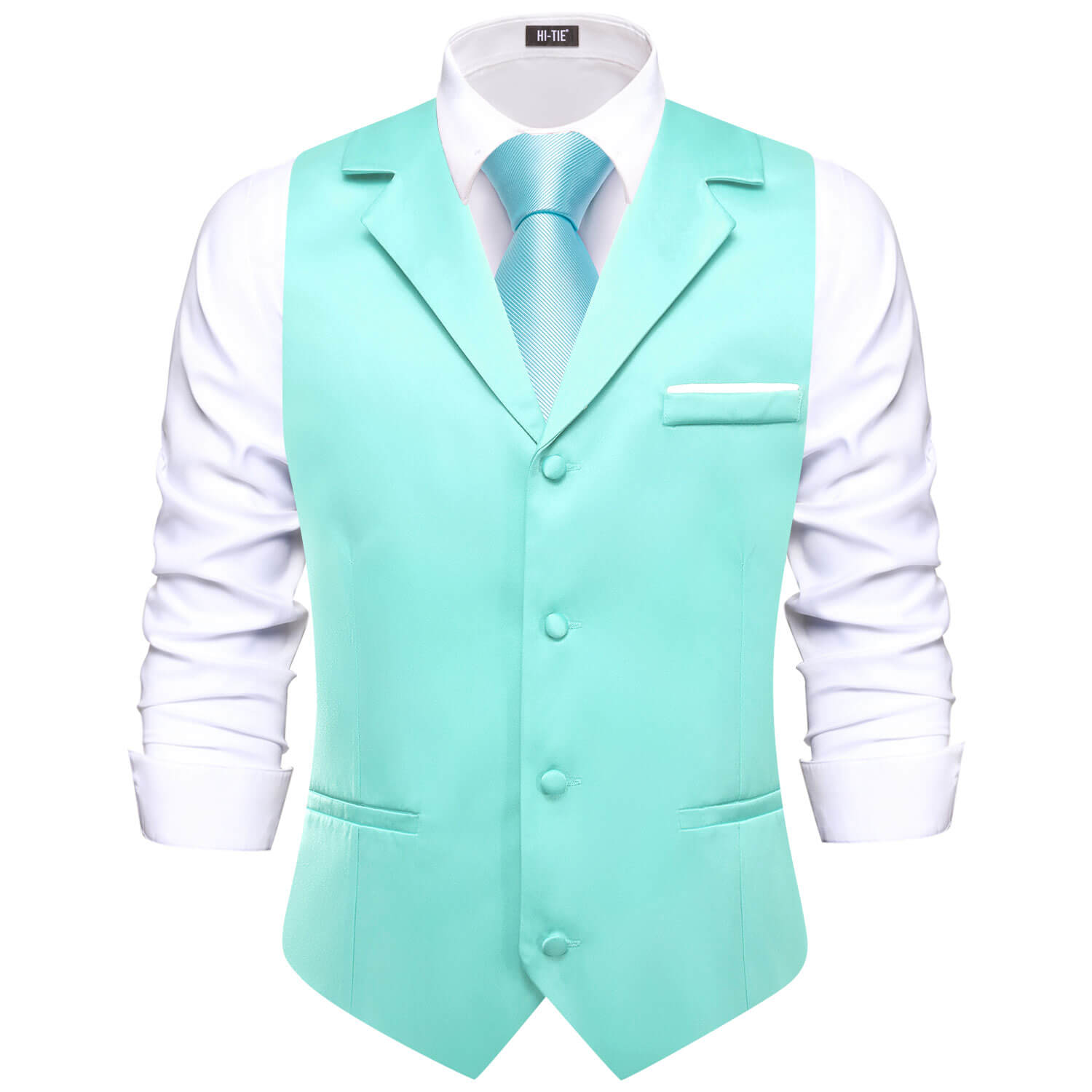 Hi-Tie Mint Blue Waistcoat Solid Notch lapels Men's Vest