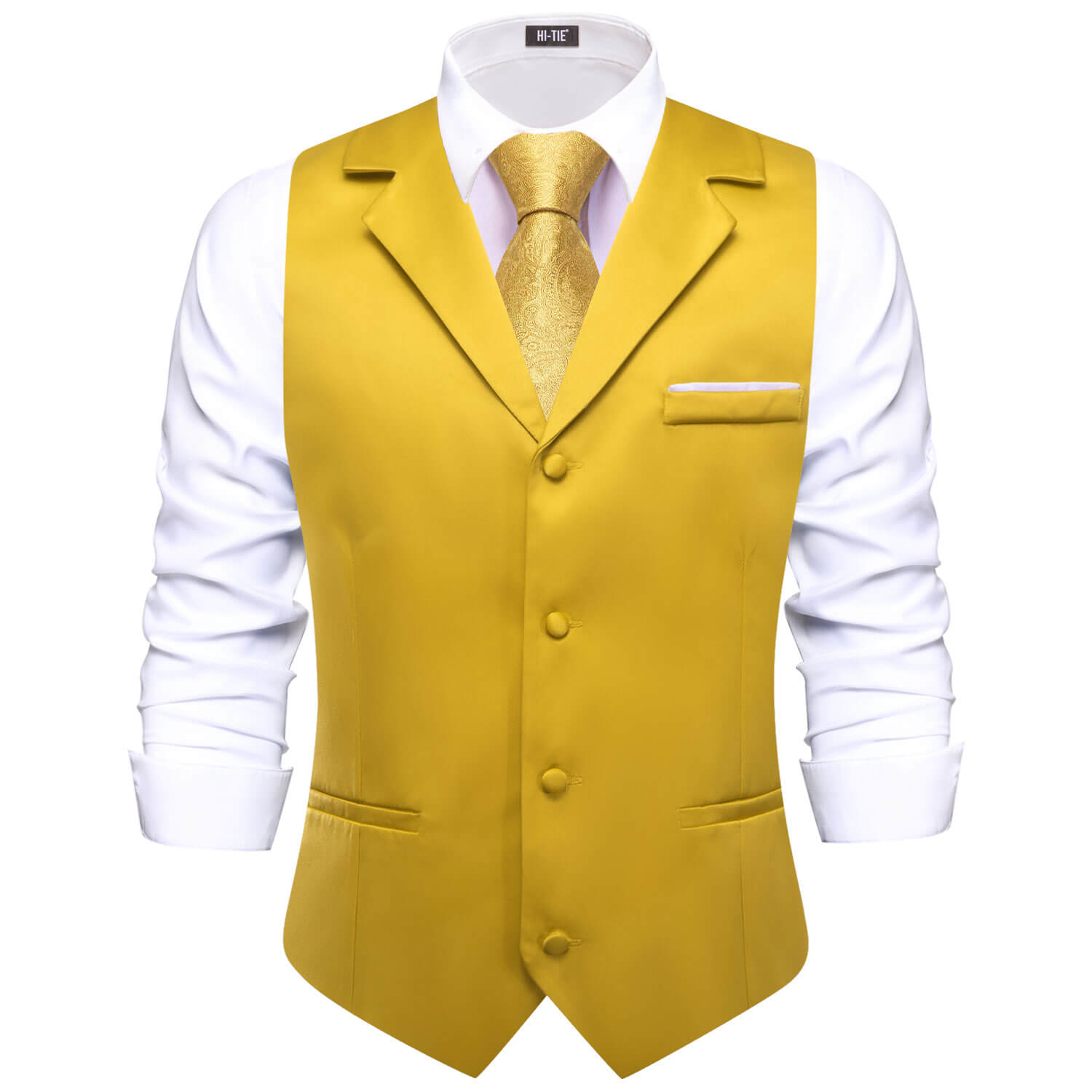 Hi-Tie Medallion Yellow Waistcoat Solid Notch lapels Men's Vest
