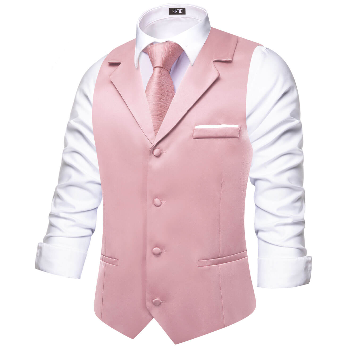  Lighgt Pink Waistcoat Solid Notch lapels Men's Vest